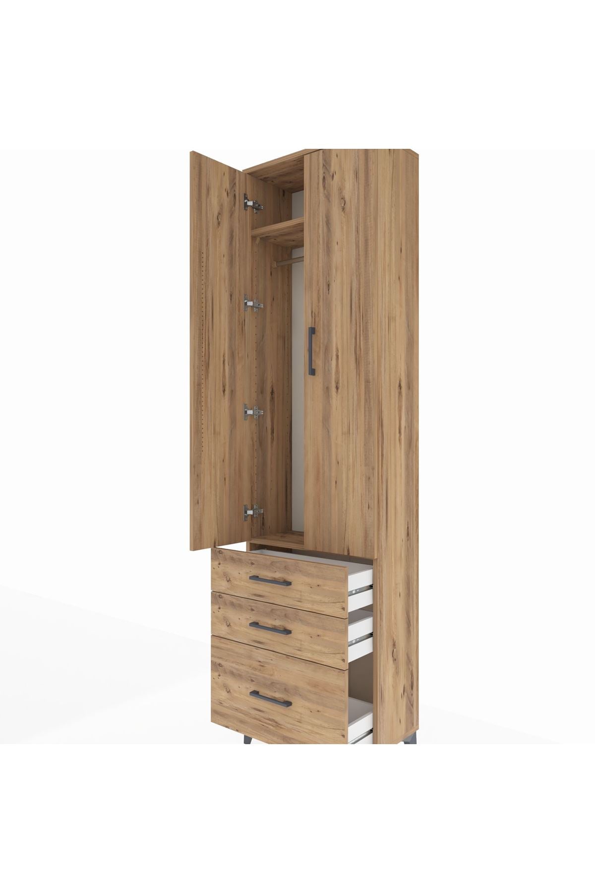 Arges Dolap 2 Raflı 3 Çekmeceli Tek Askılı 60x30x221 Çam-Çam