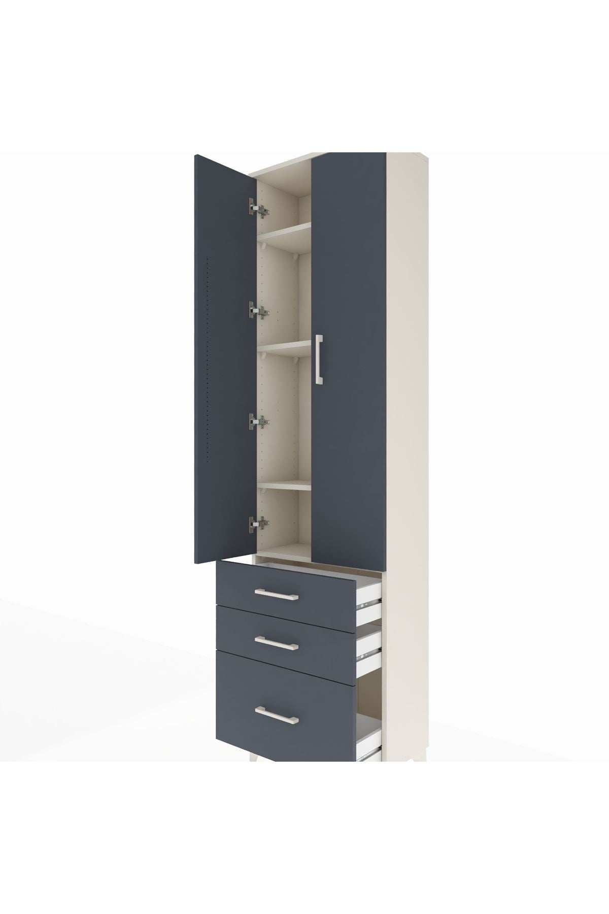 Arges Dolap 4 Raflı 3 Çekmeceli 2 Kapaklı 60x30x221 Aytaşı-Antrasit