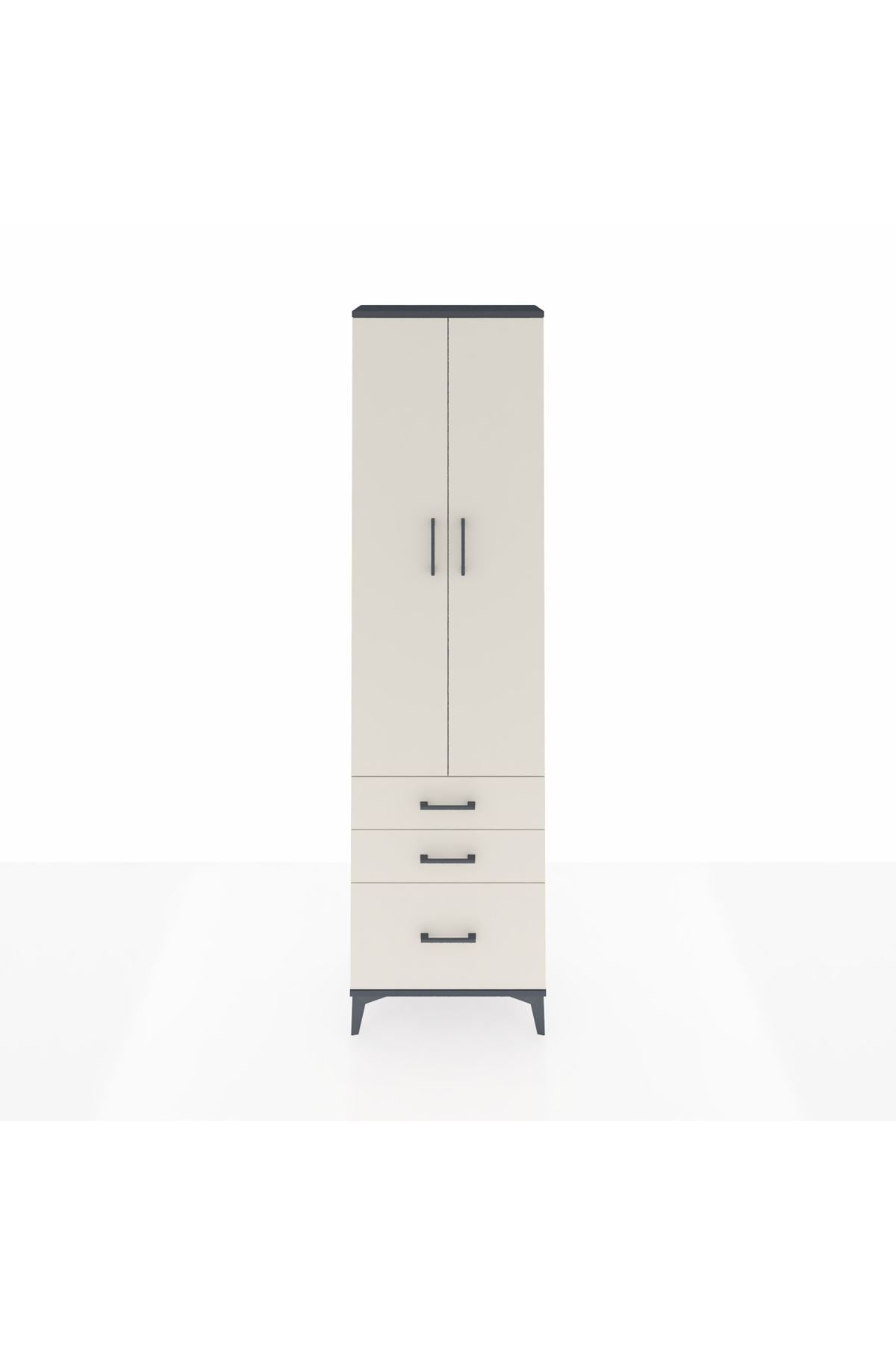 Arges Dolap 4 Raflı 3 Çekmeceli 2 Kapaklı 60x30x221 Antrasit-Aytaşı