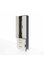 Arges Dolap 4 Raflı 3 Çekmeceli 2 Kapaklı 60x30x221 Antrasit-Aytaşı