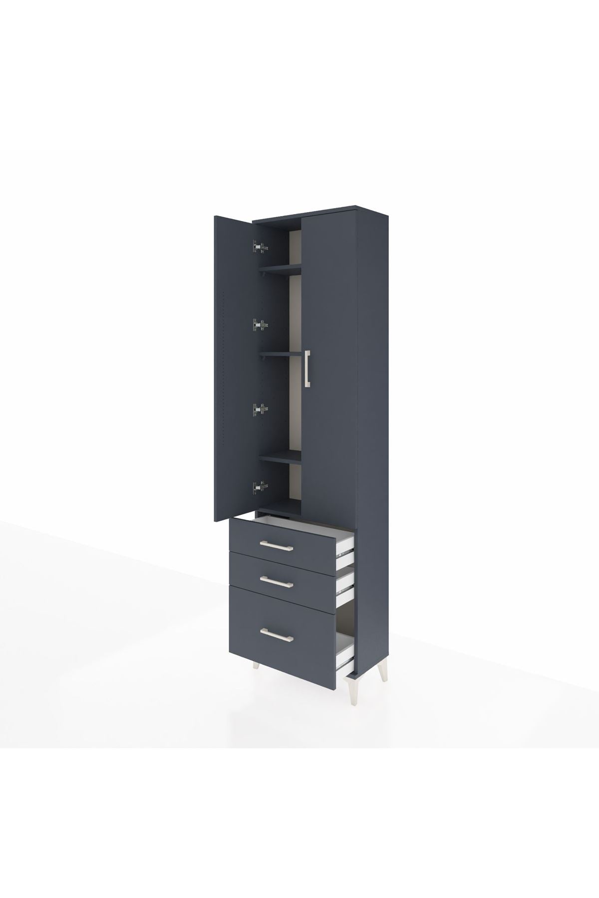 Arges Dolap 4 Raflı 3 Çekmeceli 2 Kapaklı 60x30x221 Antrasit-Antrasit