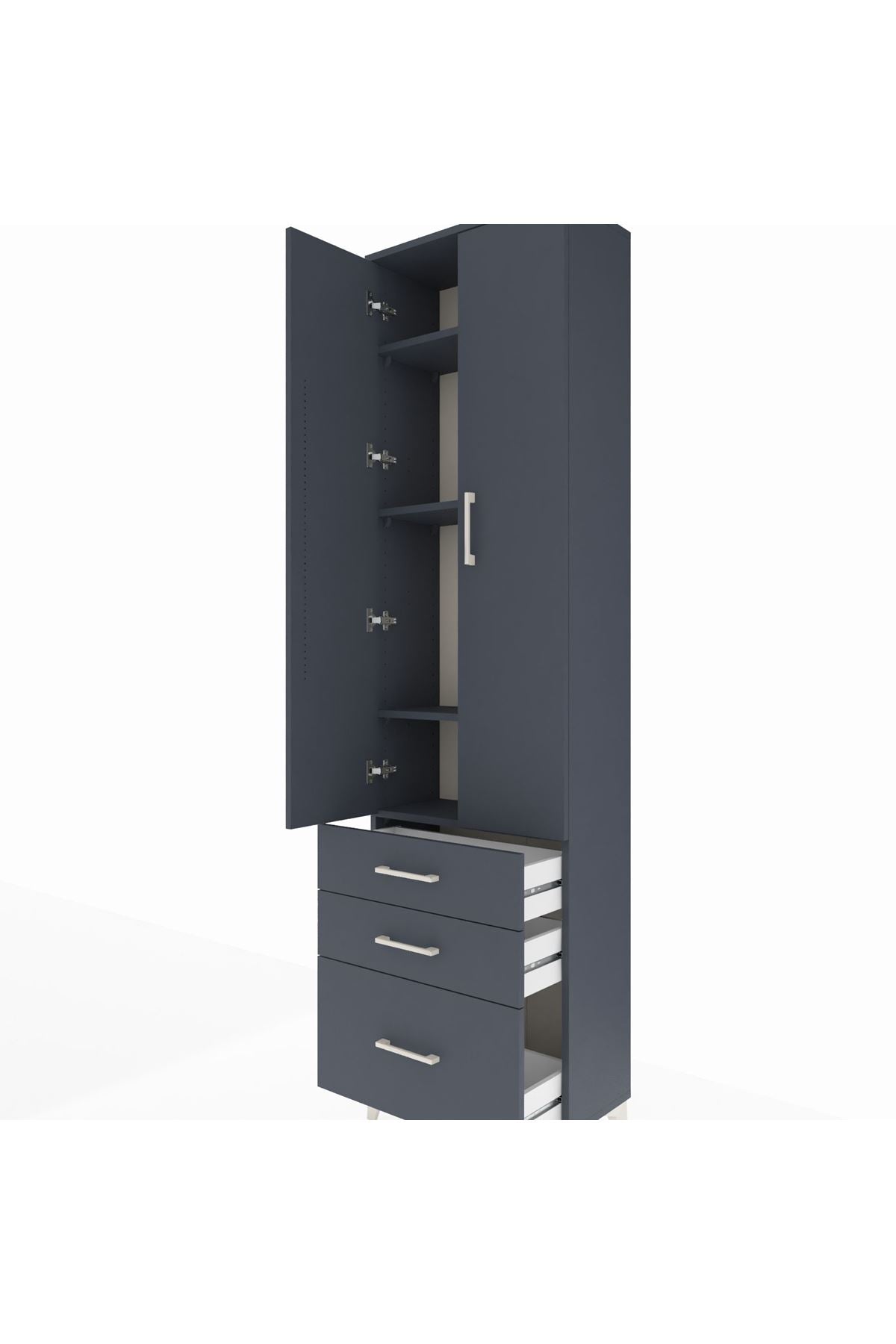 Arges Dolap 4 Raflı 3 Çekmeceli 2 Kapaklı 60x30x221 Antrasit-Antrasit