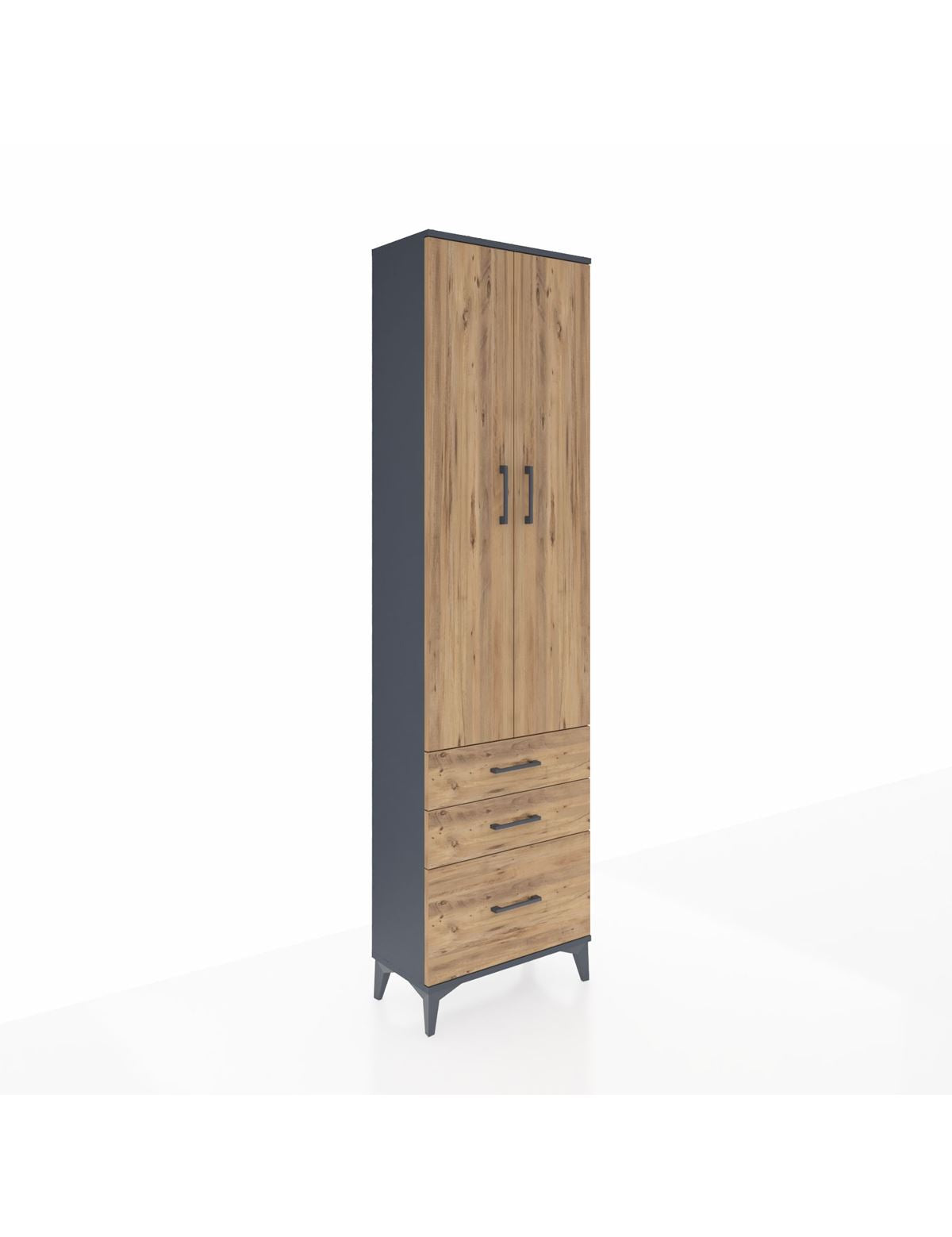 Arges Dolap 4 Raflı 3 Çekmeceli 2 Kapaklı 60x30x221 Antrasit-Çam