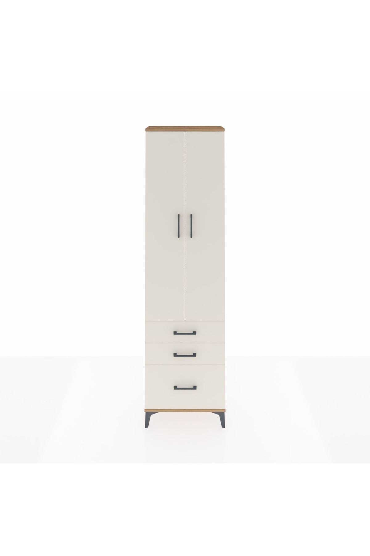 Arges Dolap 4 Raflı 3 Çekmeceli 2 Kapaklı 60x30x221 Çam-Aytaşı