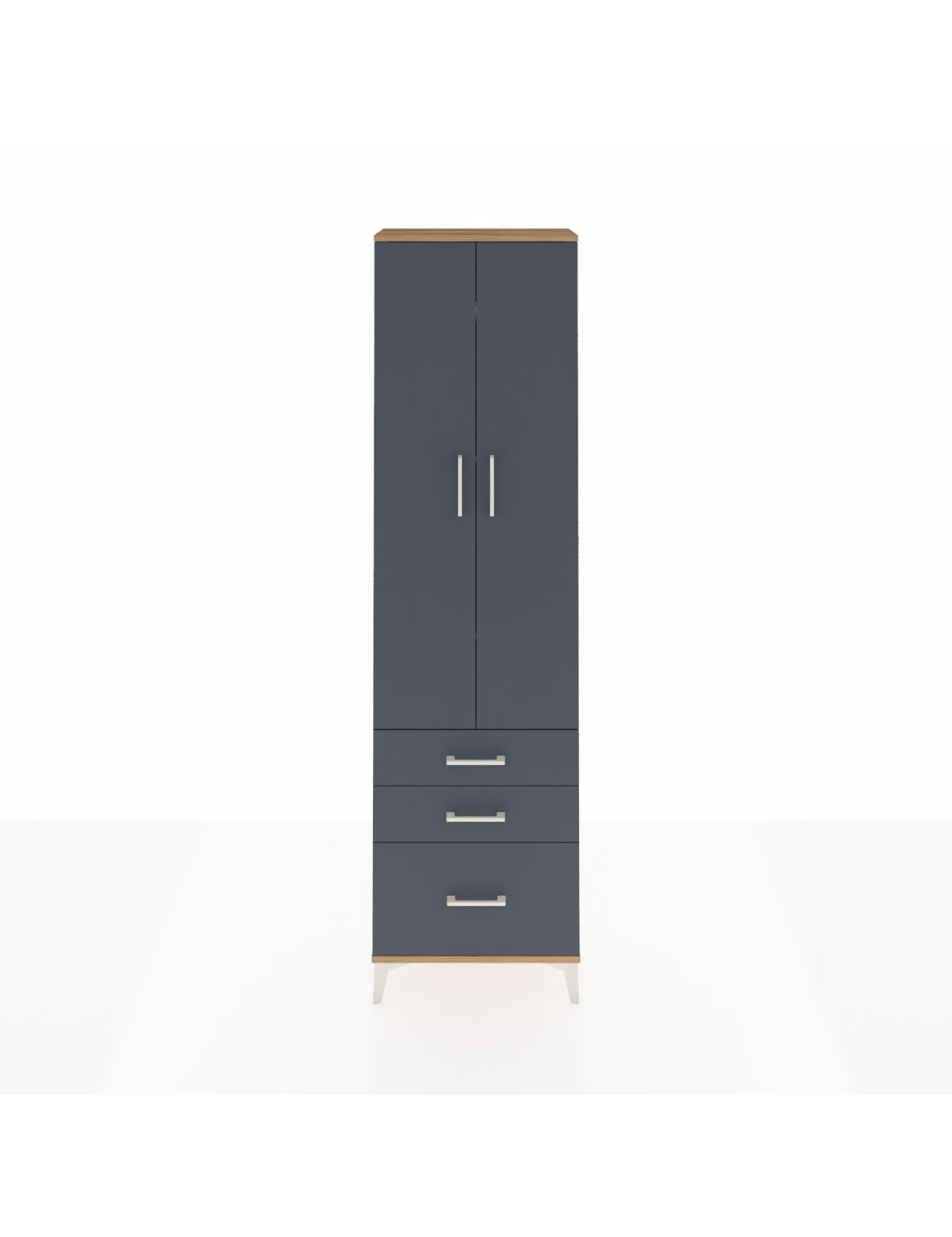 Arges Dolap 4 Raflı 3 Çekmeceli 2 Kapaklı 60x30x221 Çam-Antrasit