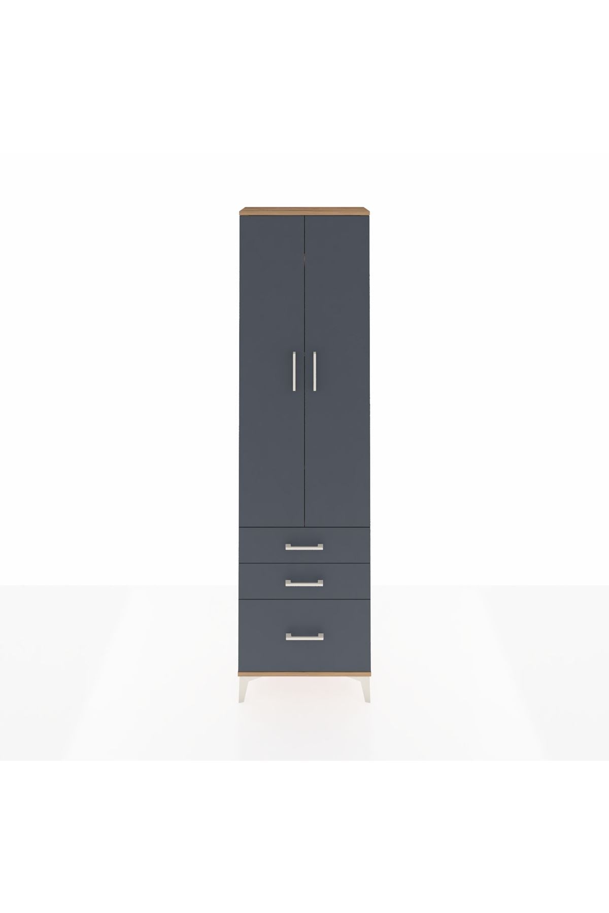 Arges Dolap 4 Raflı 3 Çekmeceli 2 Kapaklı 60x30x221 Çam-Antrasit