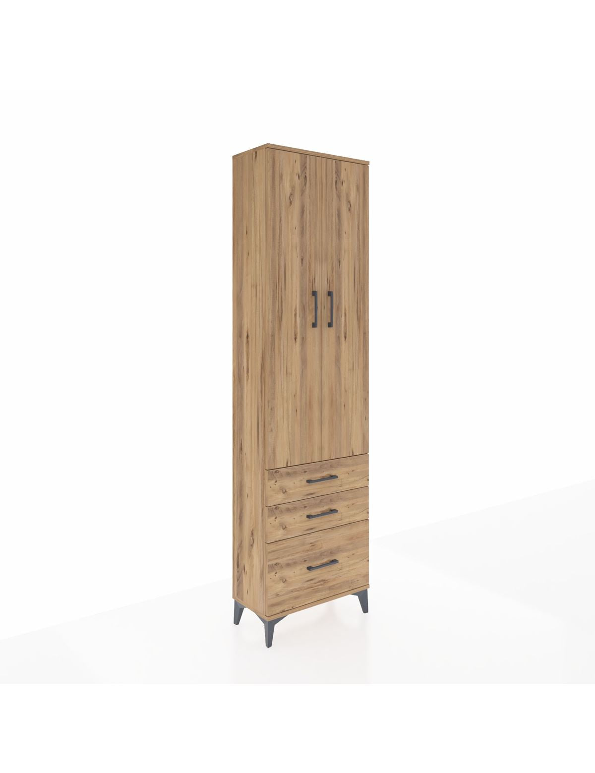 Arges Dolap 4 Raflı 3 Çekmeceli 2 Kapaklı 60x30x221 Çam-Çam