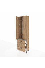 Arges Dolap 4 Raflı 3 Çekmeceli 2 Kapaklı 60x30x221 Çam-Çam