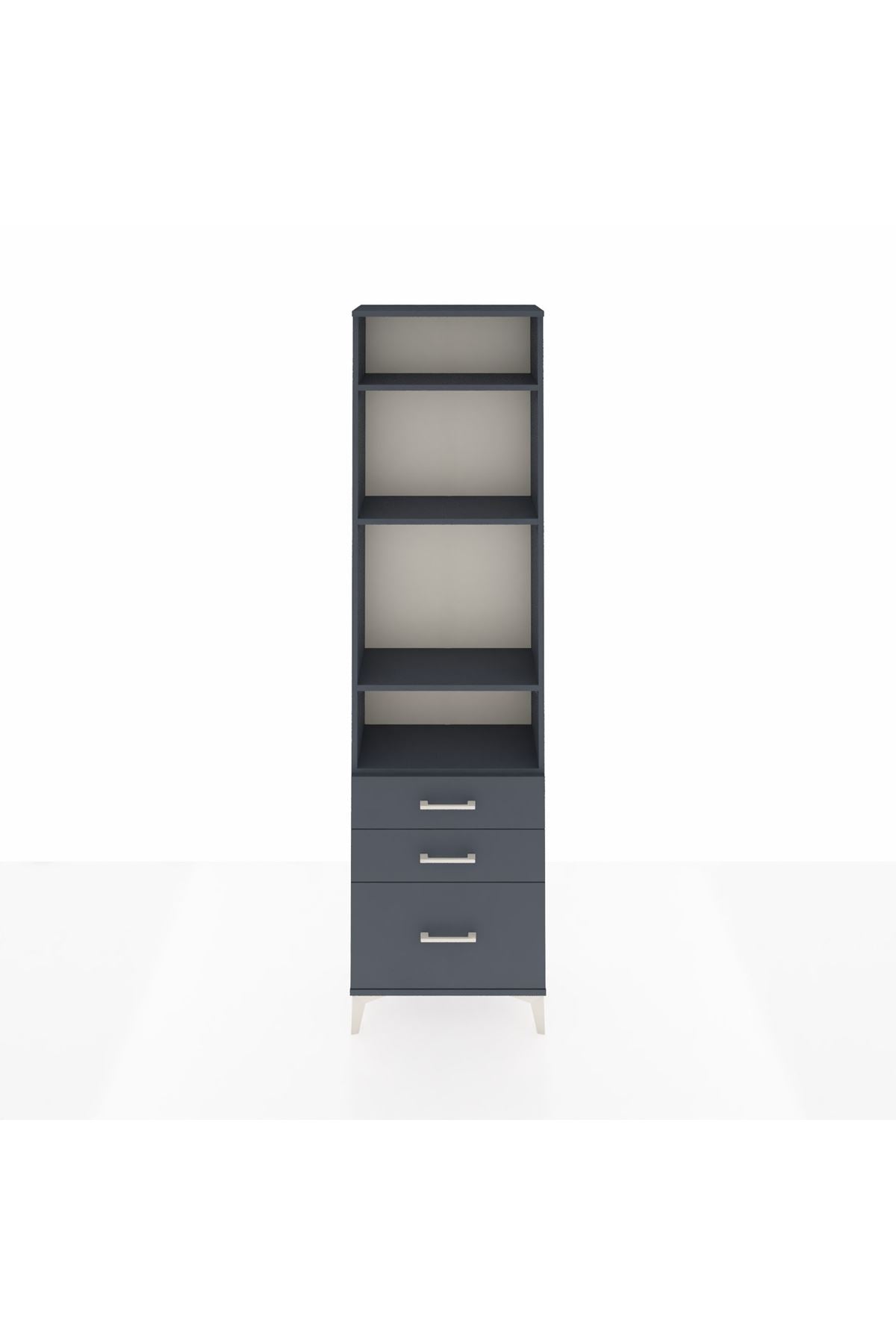 Arges Dolap 4 Raflı 3 Çekmeceli 60x30x221 Antrasit-Antrasit