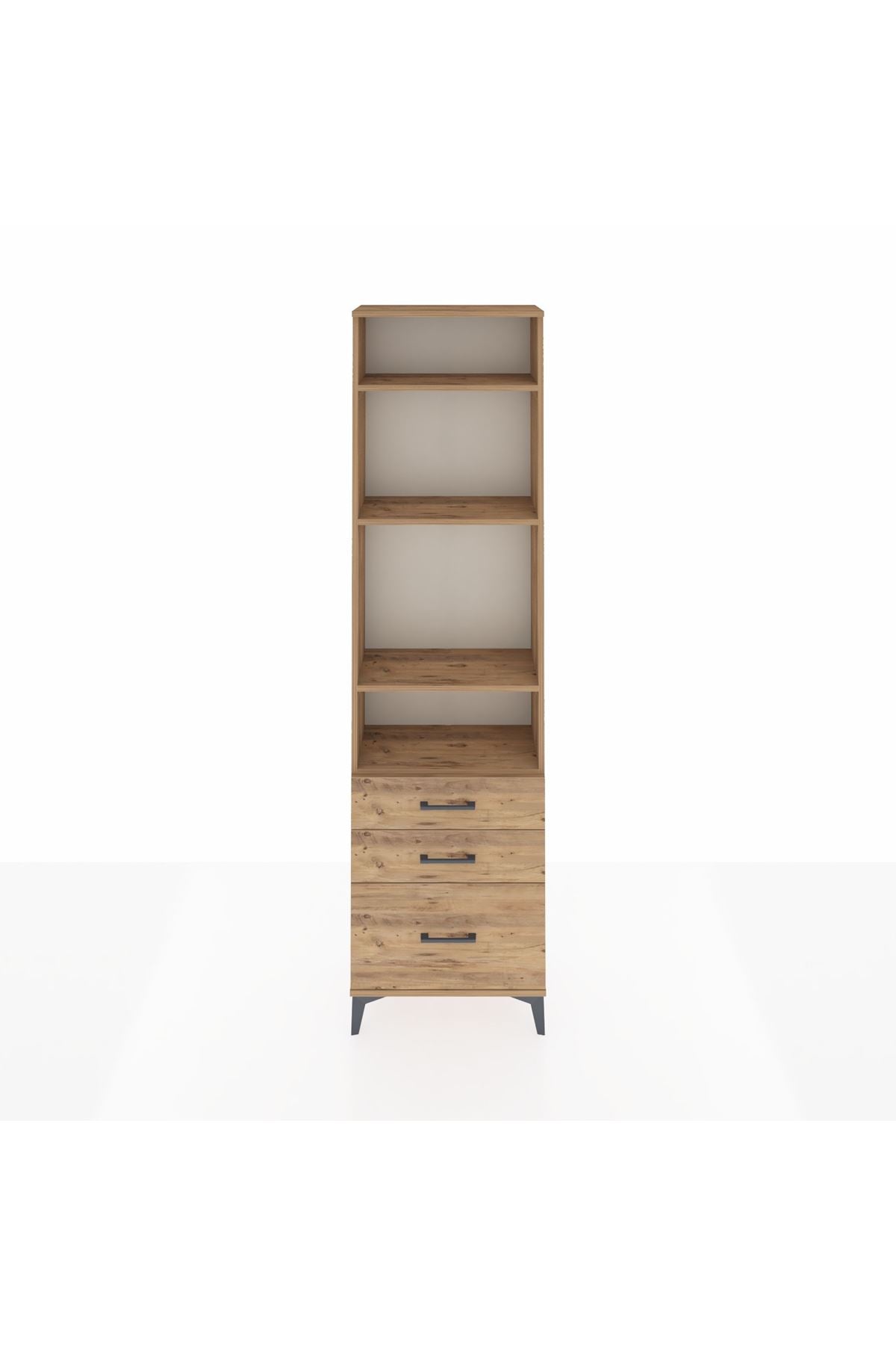 Arges Dolap 4 Raflı 3 Çekmeceli 60x30x221 Çam-Çam