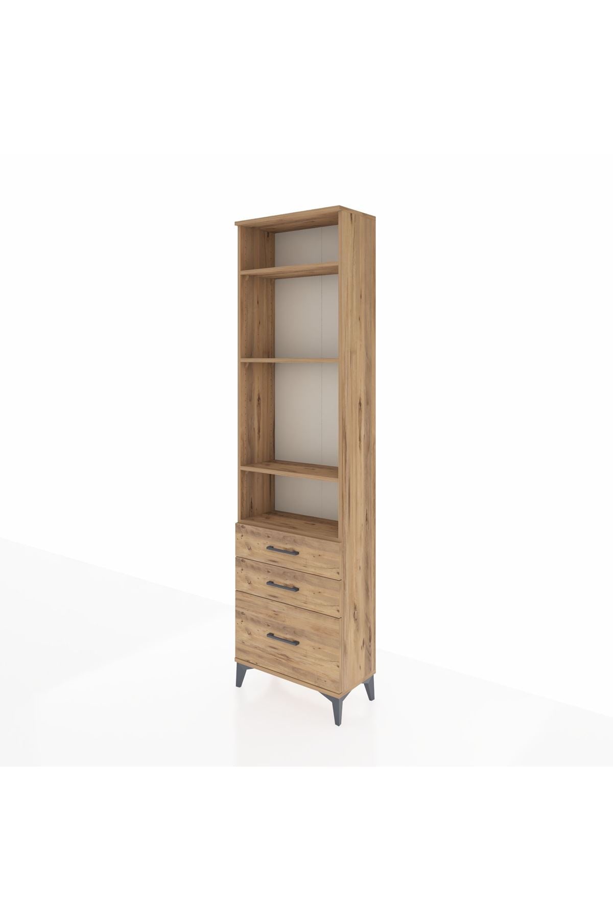 Arges Dolap 4 Raflı 3 Çekmeceli 60x30x221 Çam-Çam