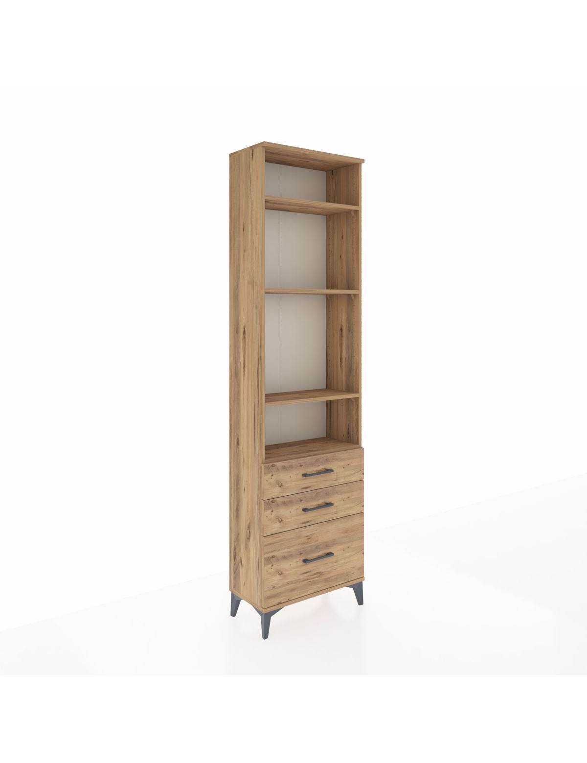 Arges Dolap 4 Raflı 3 Çekmeceli 60x30x221 Çam-Çam