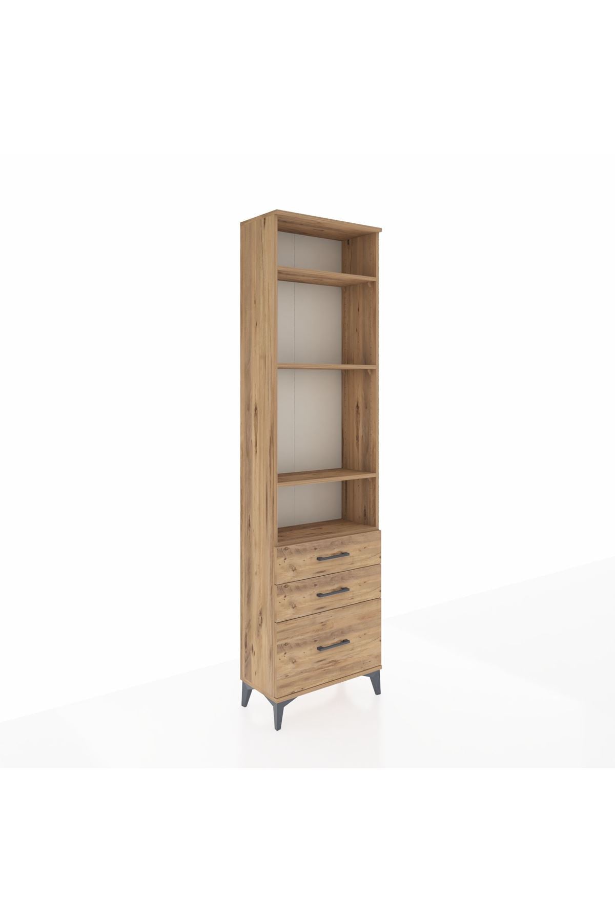 Arges Dolap 4 Raflı 3 Çekmeceli 60x30x221 Çam-Çam