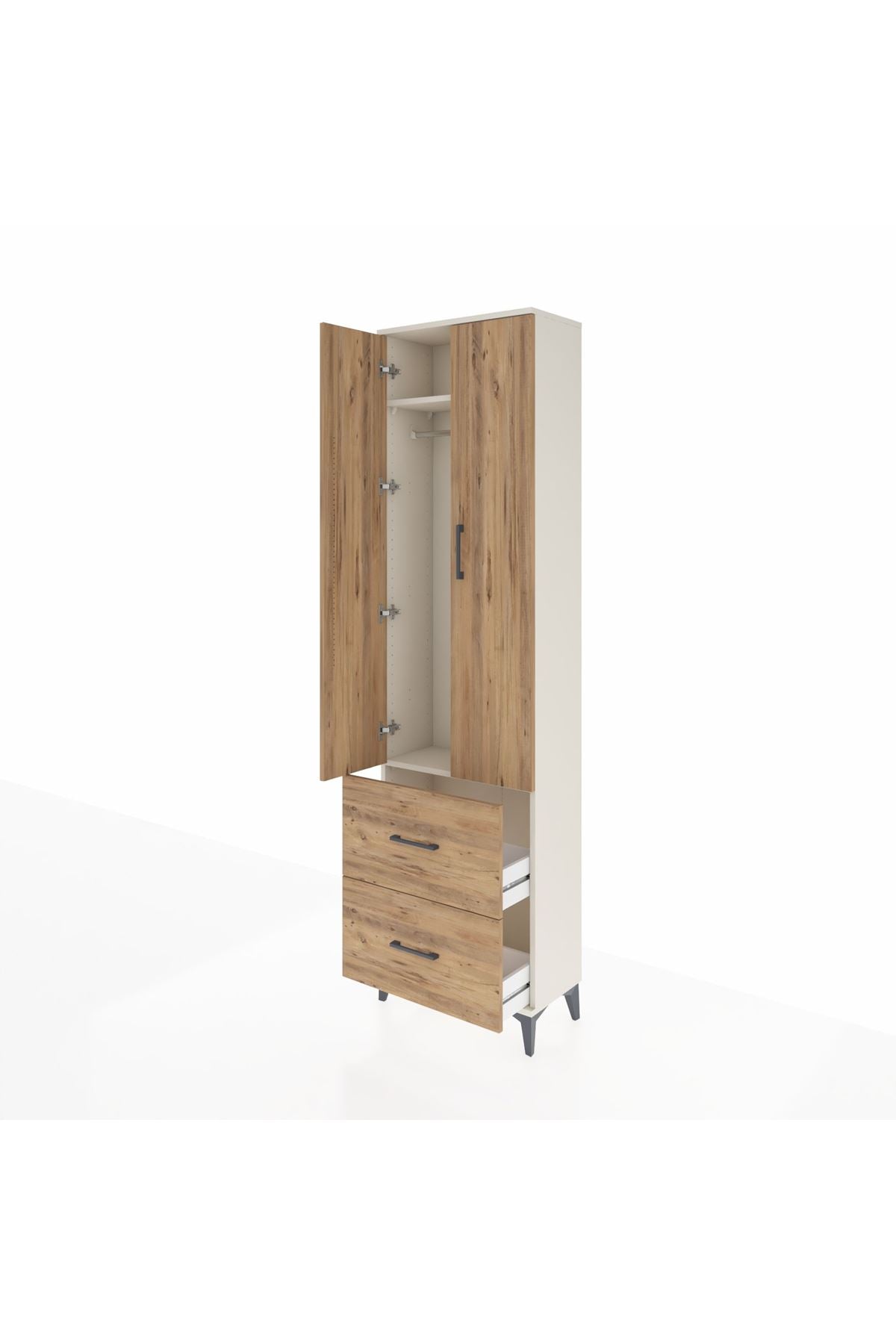 Arges Dolap 2 Raflı 2 Çekmeceli Tek Askılı 60x30x221 Aytaşı-Çam