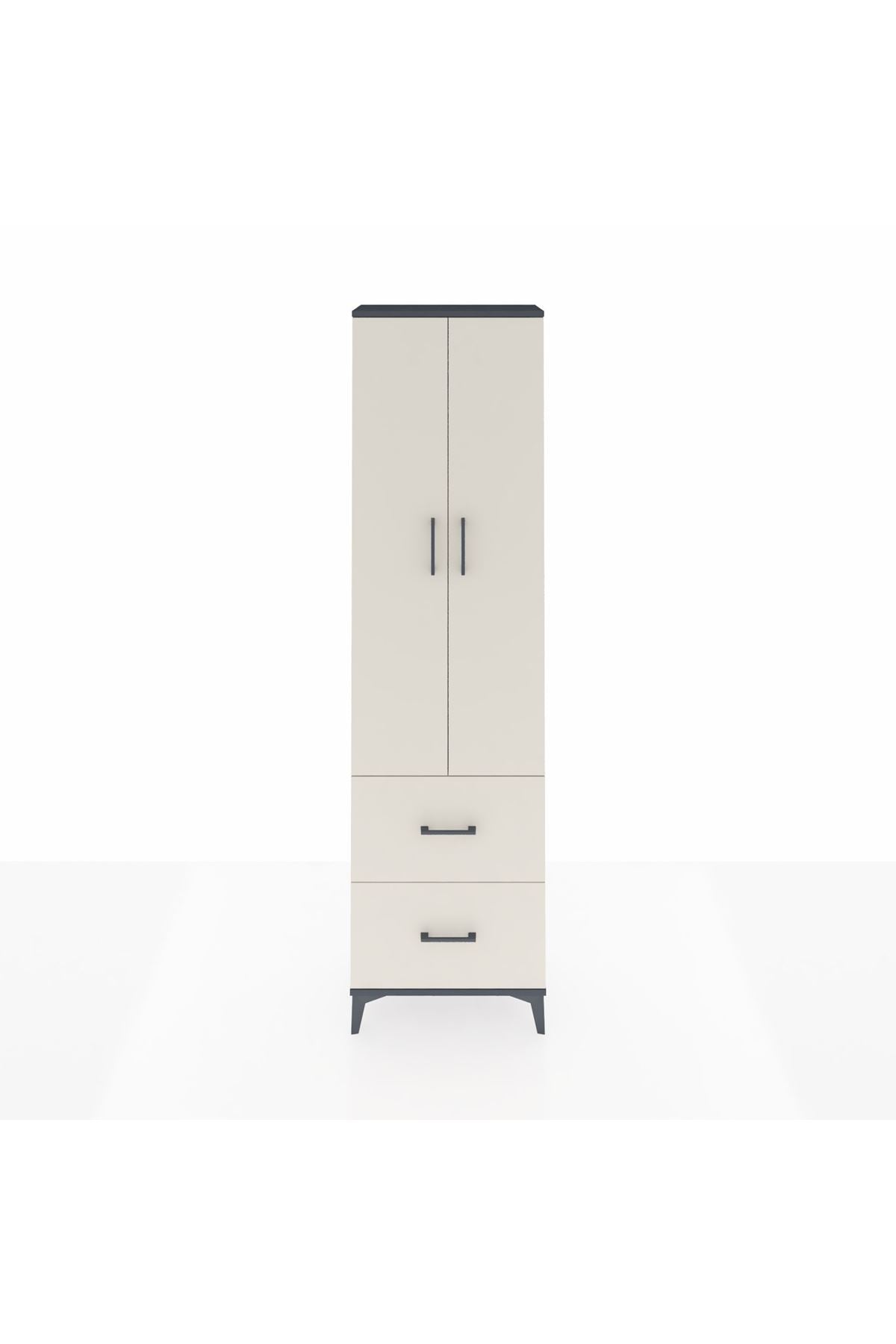Arges Dolap 2 Raflı 2 Çekmeceli Tek Askılı 60x30x221 Antrasit-Aytaşı