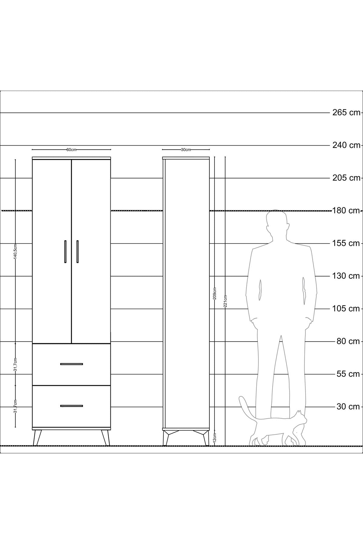Arges Dolap 2 Raflı 2 Çekmeceli Tek Askılı 60x30x221 Antrasit-Aytaşı
