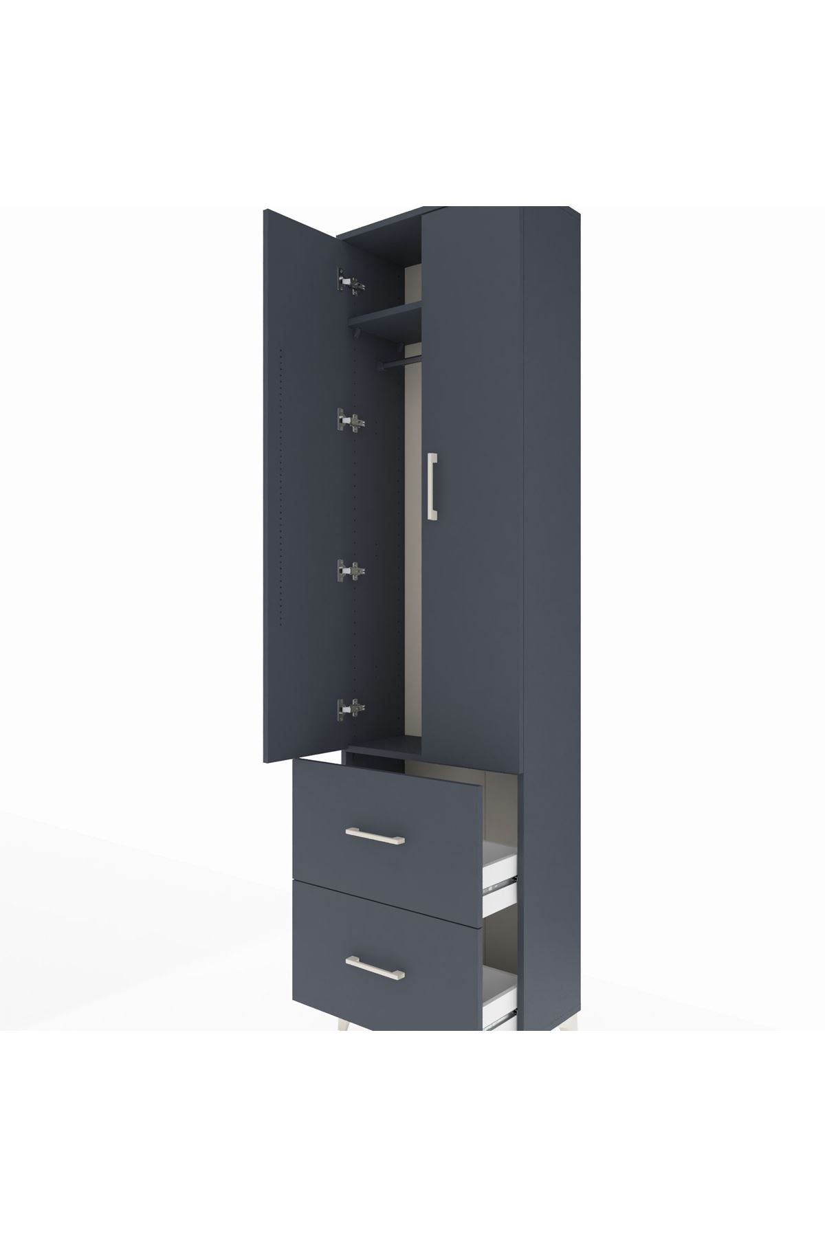 Arges Dolap 2 Raflı 2 Çekmeceli Tek Askılı 60x30x221 Antrasit-Antrasit