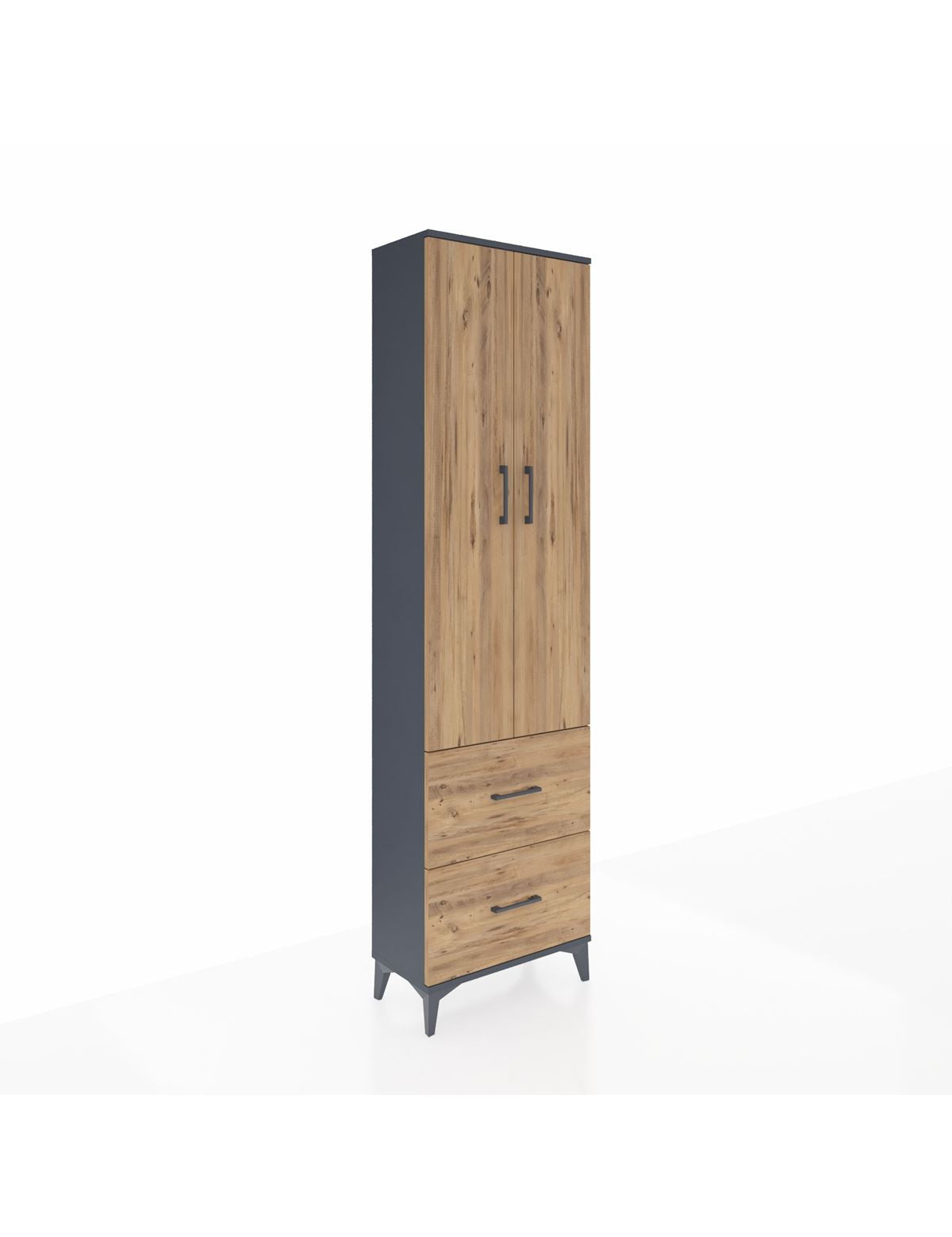 Arges Dolap 2 Raflı 2 Çekmeceli Tek Askılı 60x30x221 Antrasit-Çam