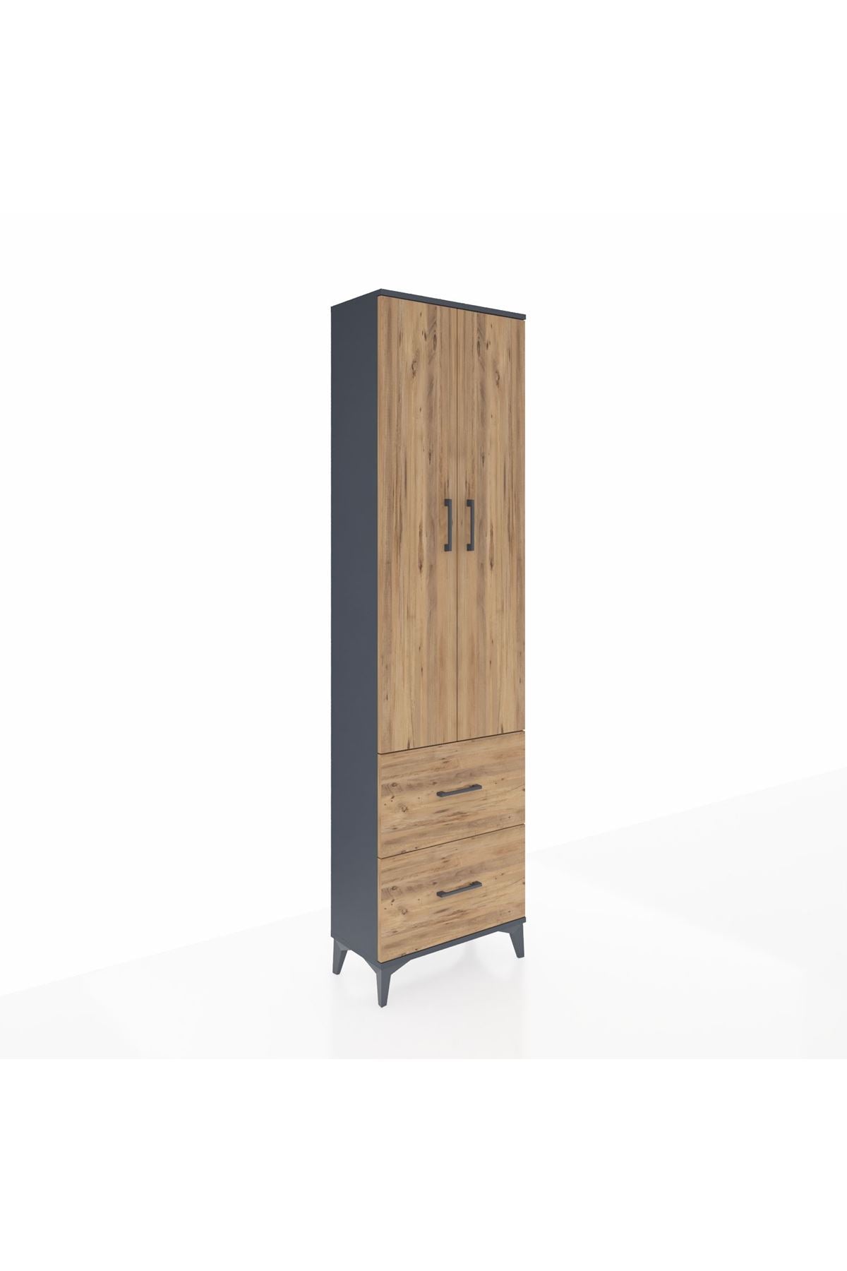 Arges Dolap 2 Raflı 2 Çekmeceli Tek Askılı 60x30x221 Antrasit-Çam