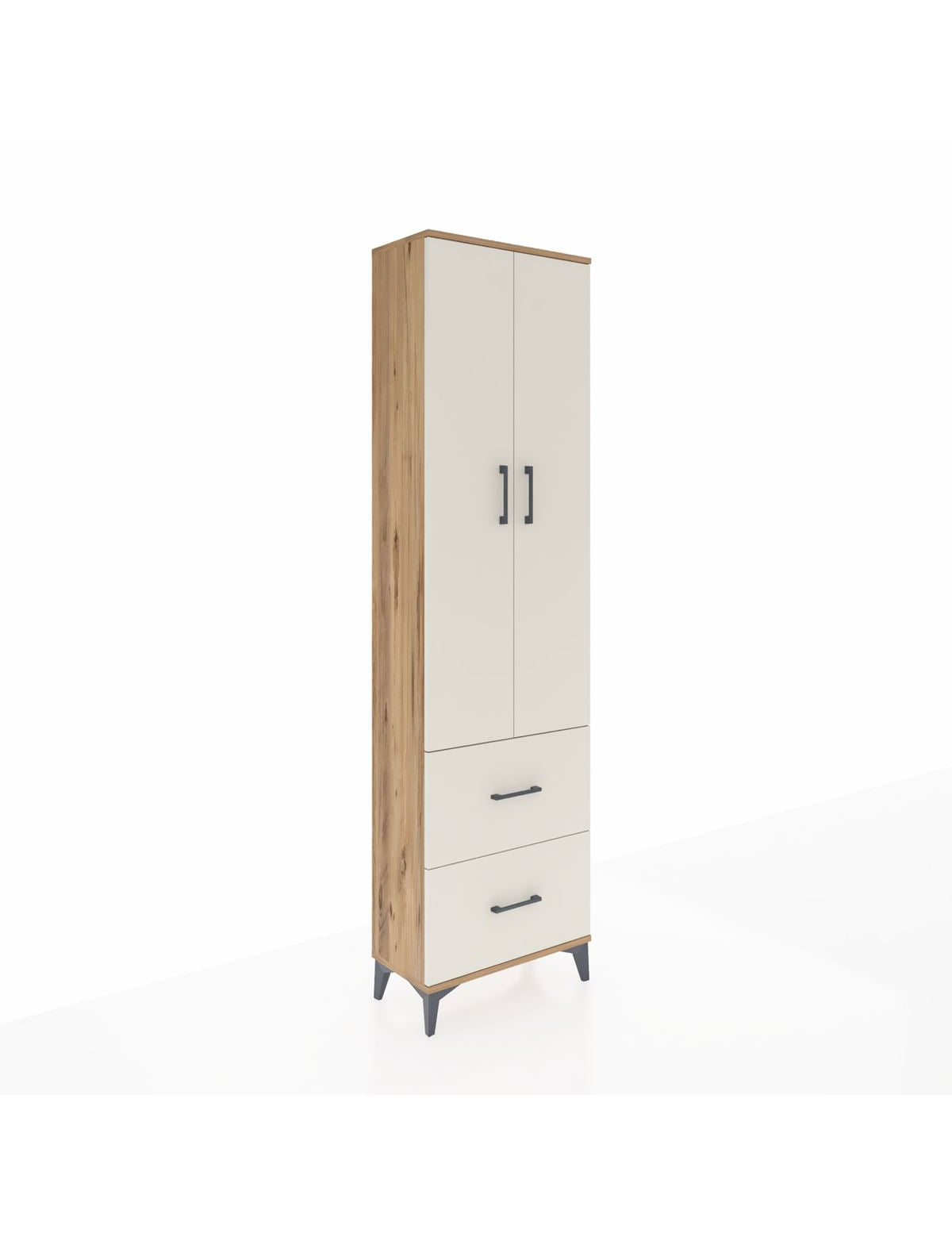 Arges Dolap 2 Raflı 2 Çekmeceli Tek Askılı 60x30x221 Çam-Aytaşı