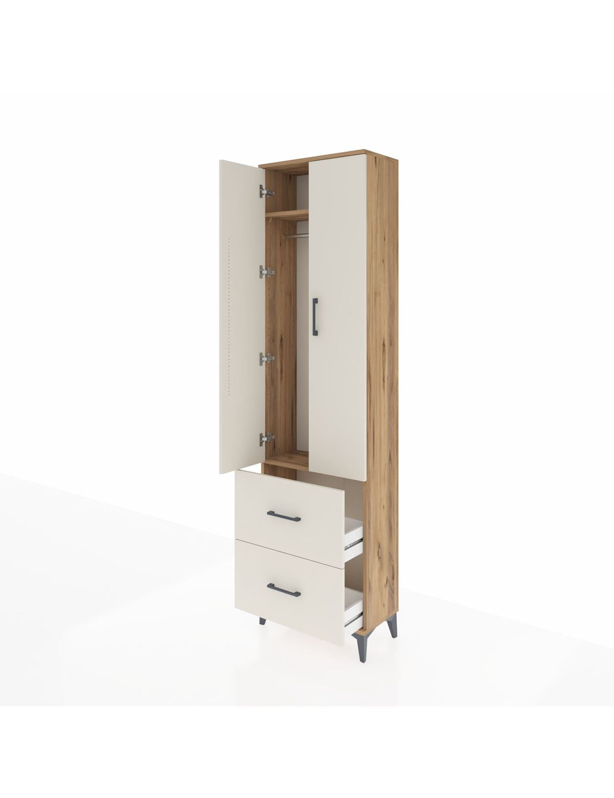 Arges Dolap 2 Raflı 2 Çekmeceli Tek Askılı 60x30x221 - S29M034V7A
