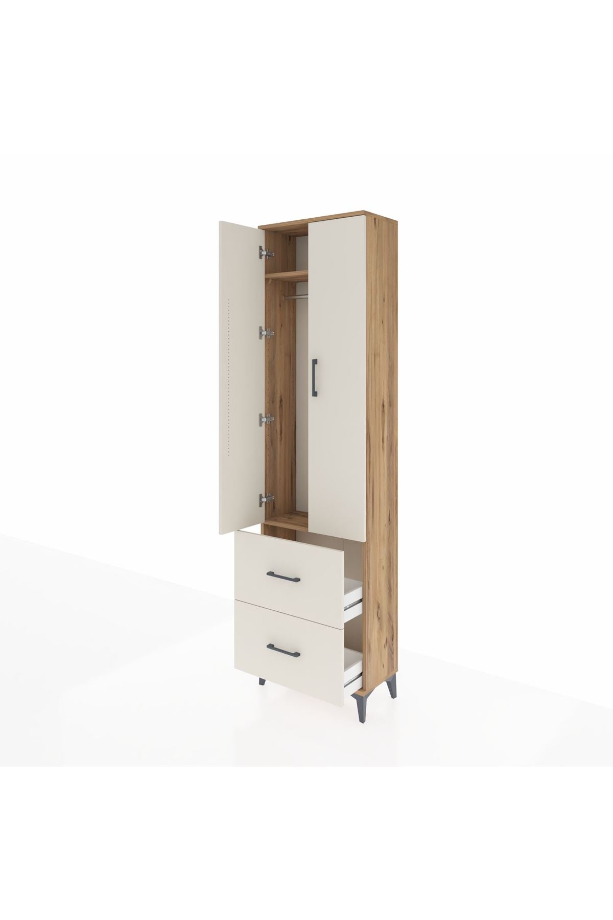 Arges Dolap 2 Raflı 2 Çekmeceli Tek Askılı 60x30x221 Çam-Aytaşı