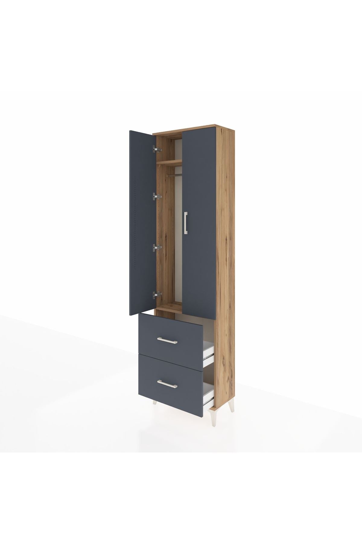 Arges Dolap 2 Raflı 2 Çekmeceli Tek Askılı 60x30x221 Çam-Antrasit