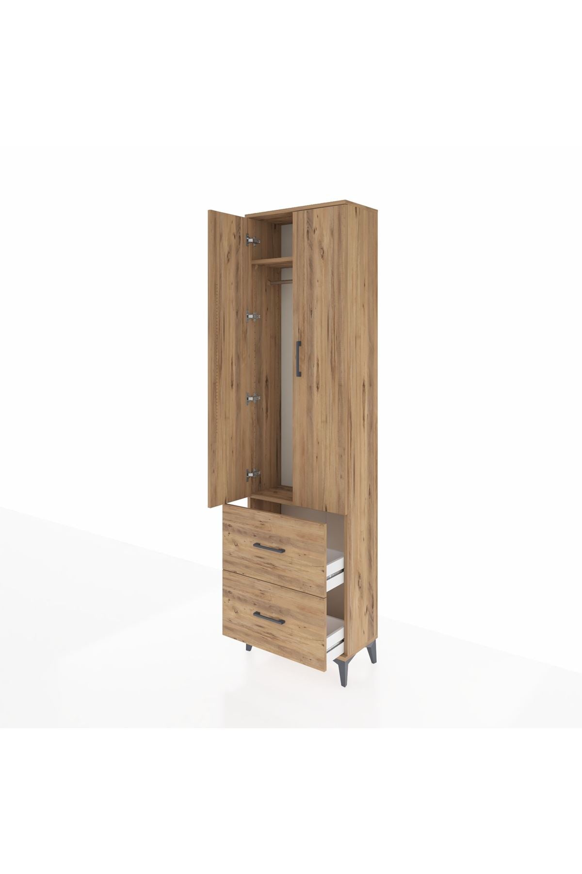 Arges Dolap 2 Raflı 2 Çekmeceli Tek Askılı 60x30x221 Çam-Çam