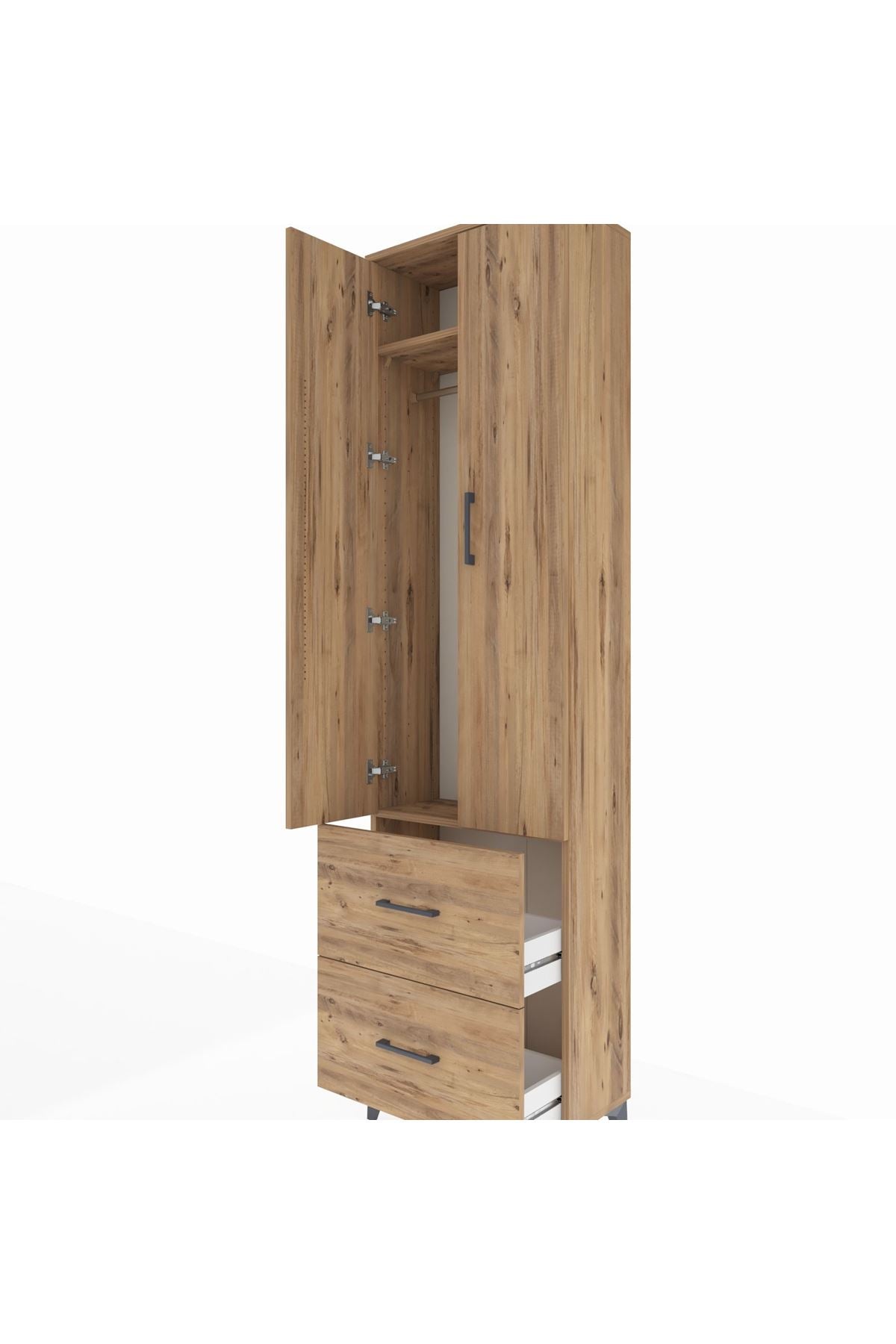 Arges Dolap 2 Raflı 2 Çekmeceli Tek Askılı 60x30x221 Çam-Çam