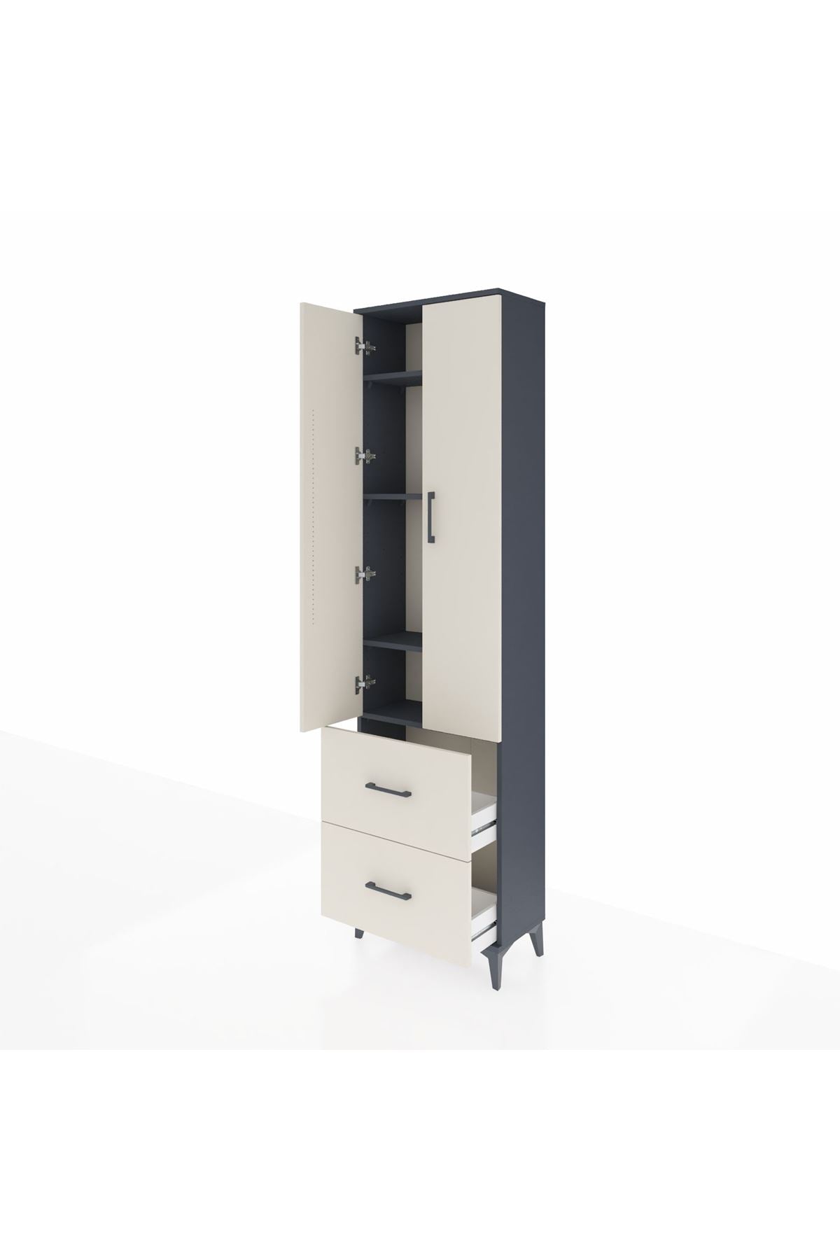 Arges Dolap 4 Raflı 2 Çekmeceli 2 Kapaklı 60x30x221 Antrasit-Aytaşı