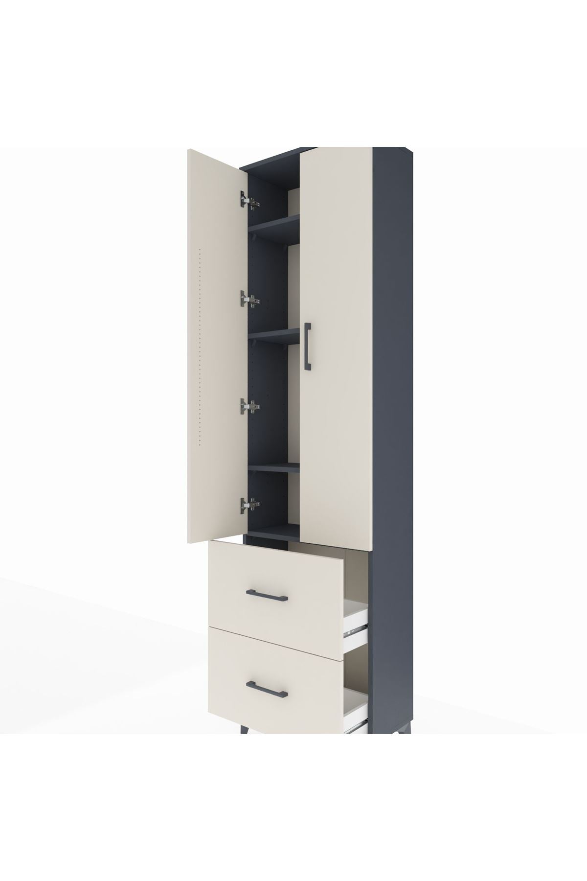 Arges Dolap 4 Raflı 2 Çekmeceli 2 Kapaklı 60x30x221 Antrasit-Aytaşı