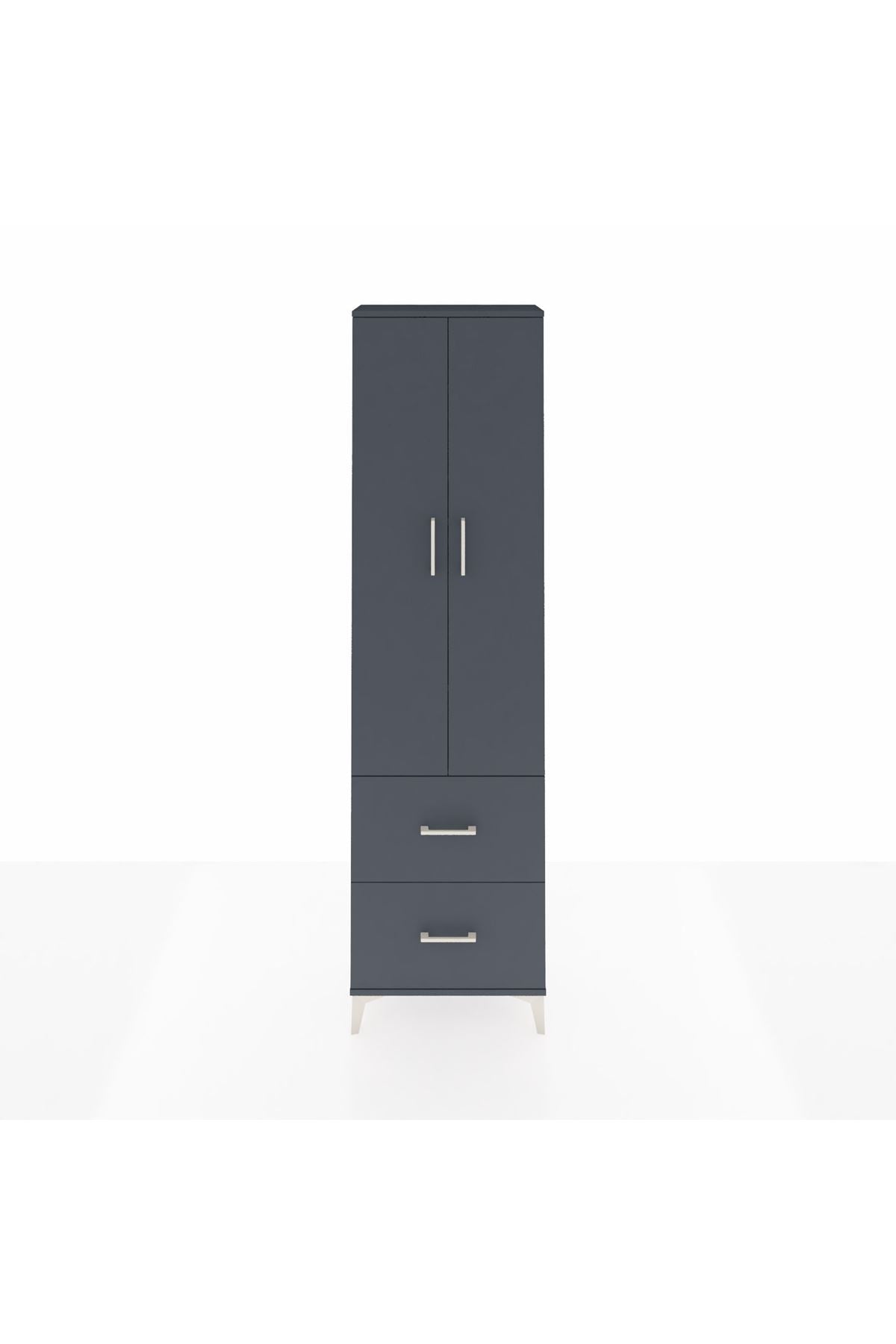 Arges Dolap 4 Raflı 2 Çekmeceli 2 Kapaklı 60x30x221 Antrasit-Antrasit