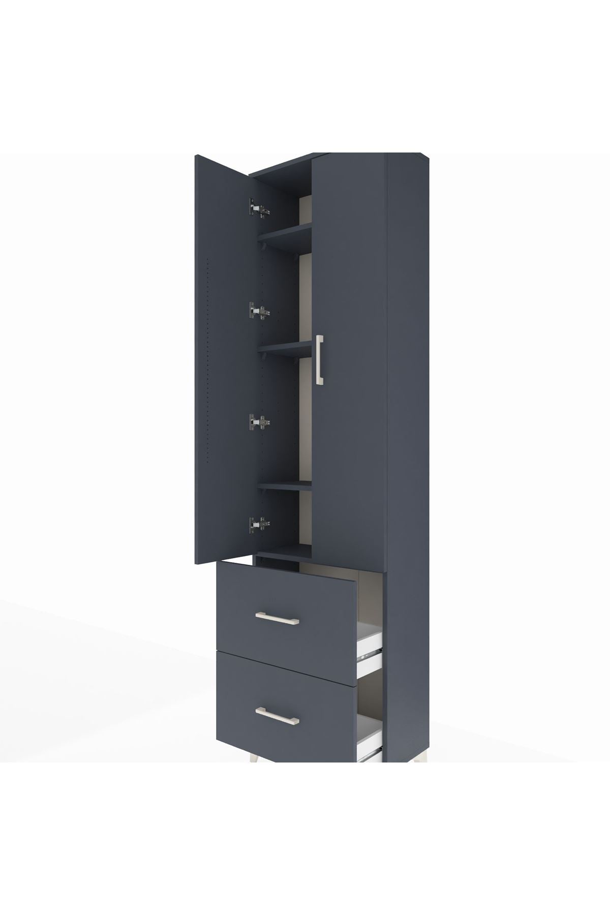 Arges Dolap 4 Raflı 2 Çekmeceli 2 Kapaklı 60x30x221 Antrasit-Antrasit