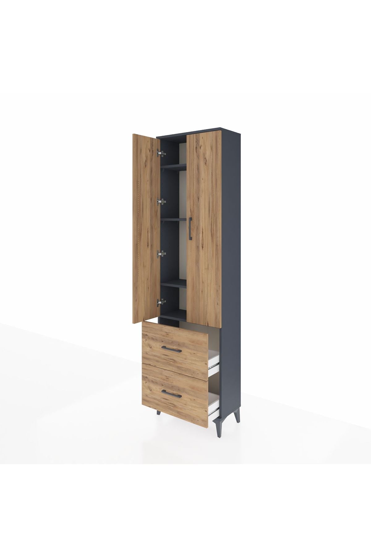 Arges Dolap 4 Raflı 2 Çekmeceli 2 Kapaklı 60x30x221 Antrasit-Çam