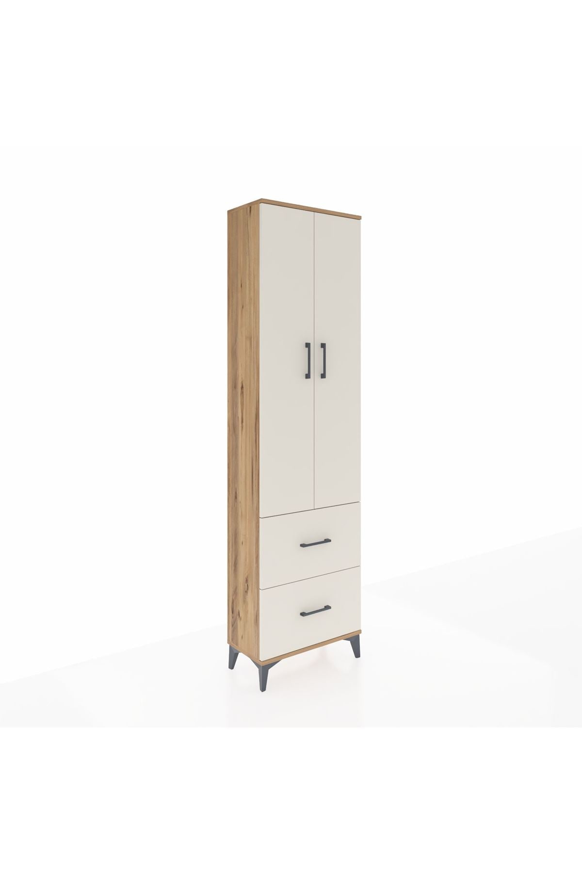 Arges Dolap 4 Raflı 2 Çekmeceli 2 Kapaklı 60x30x221 Çam-Aytaşı