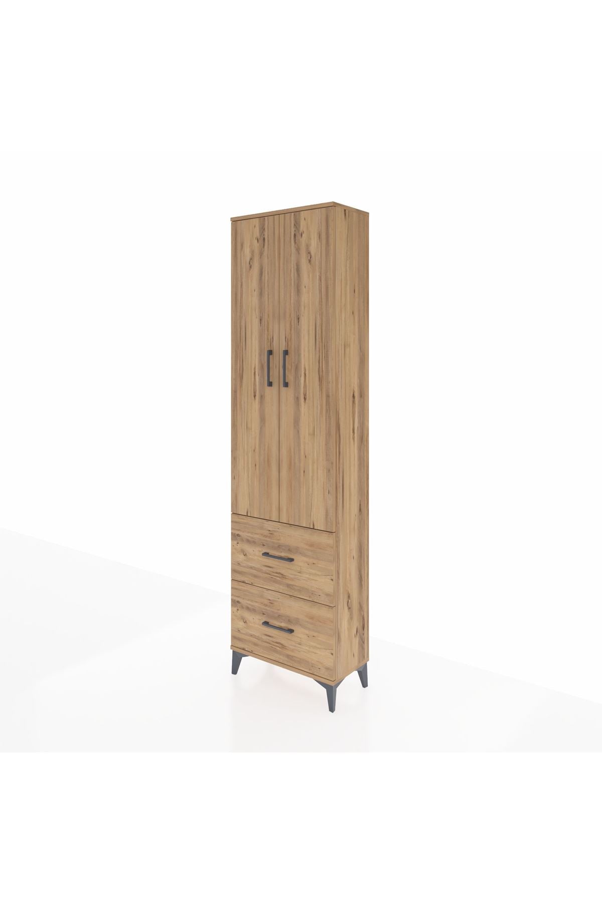 Arges Dolap 4 Raflı 2 Çekmeceli 2 Kapaklı 60x30x221 Çam-Çam