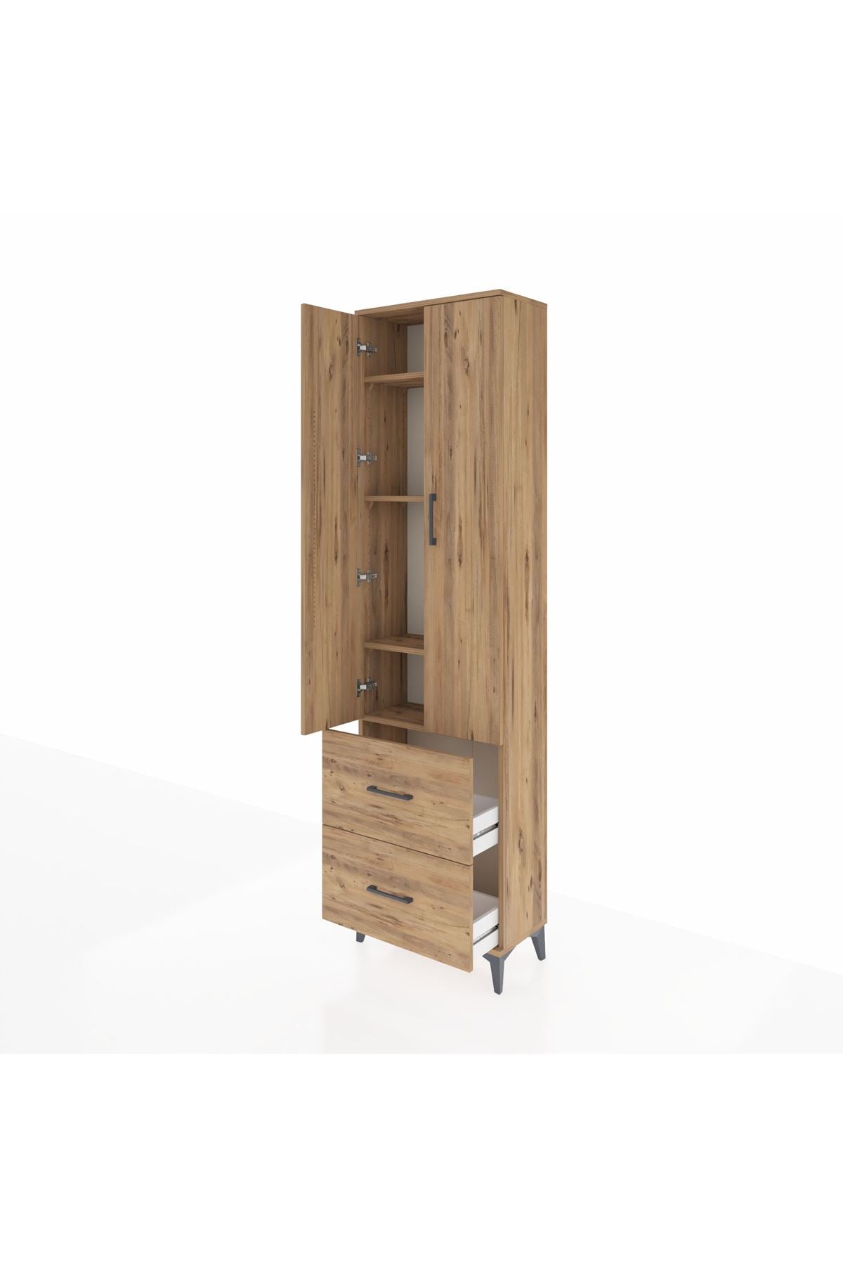 Arges Dolap 4 Raflı 2 Çekmeceli 2 Kapaklı 60x30x221 Çam-Çam