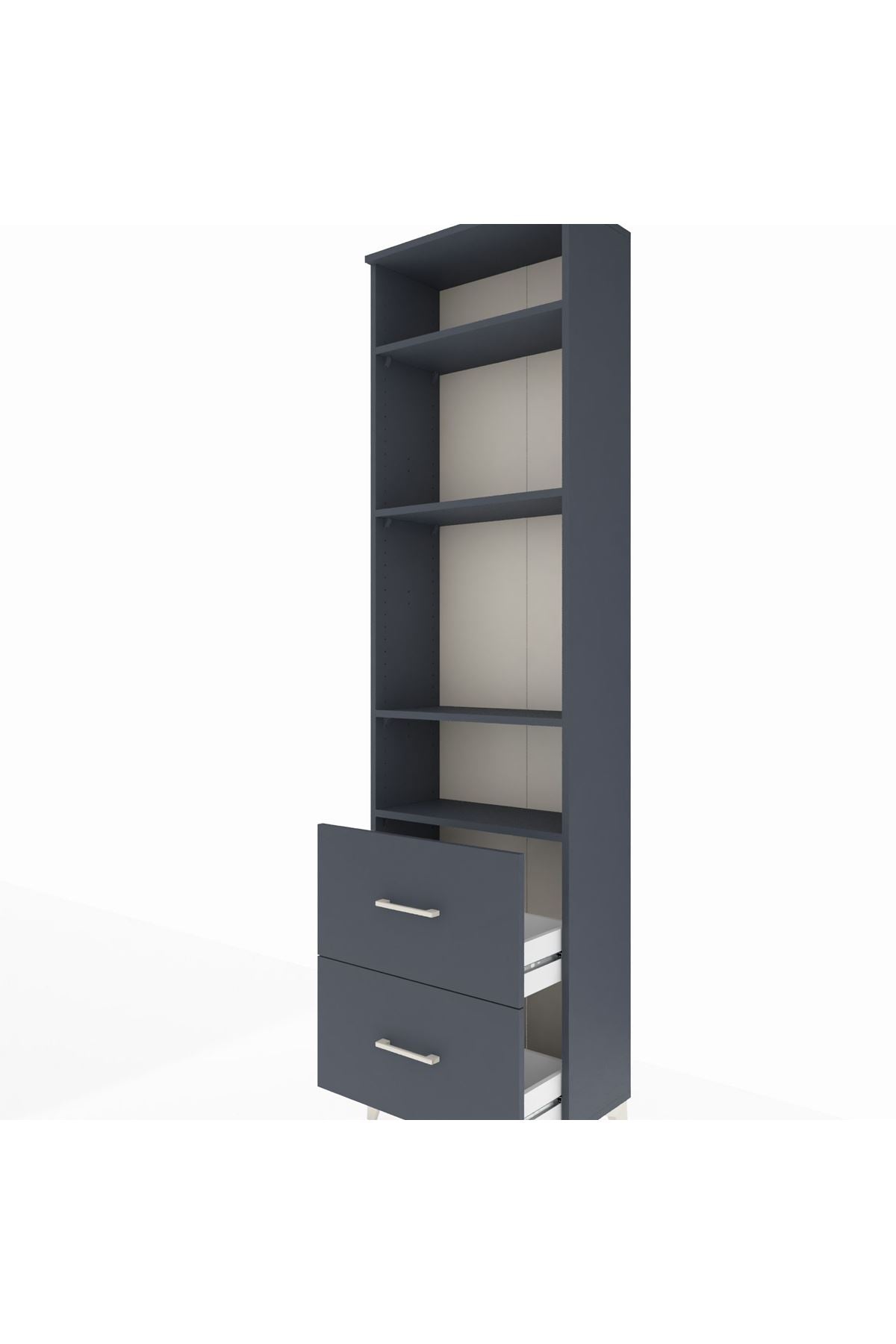 Arges Dolap 4 Raflı 2 Çekmeceli 60x30x221 Antrasit-Antrasit