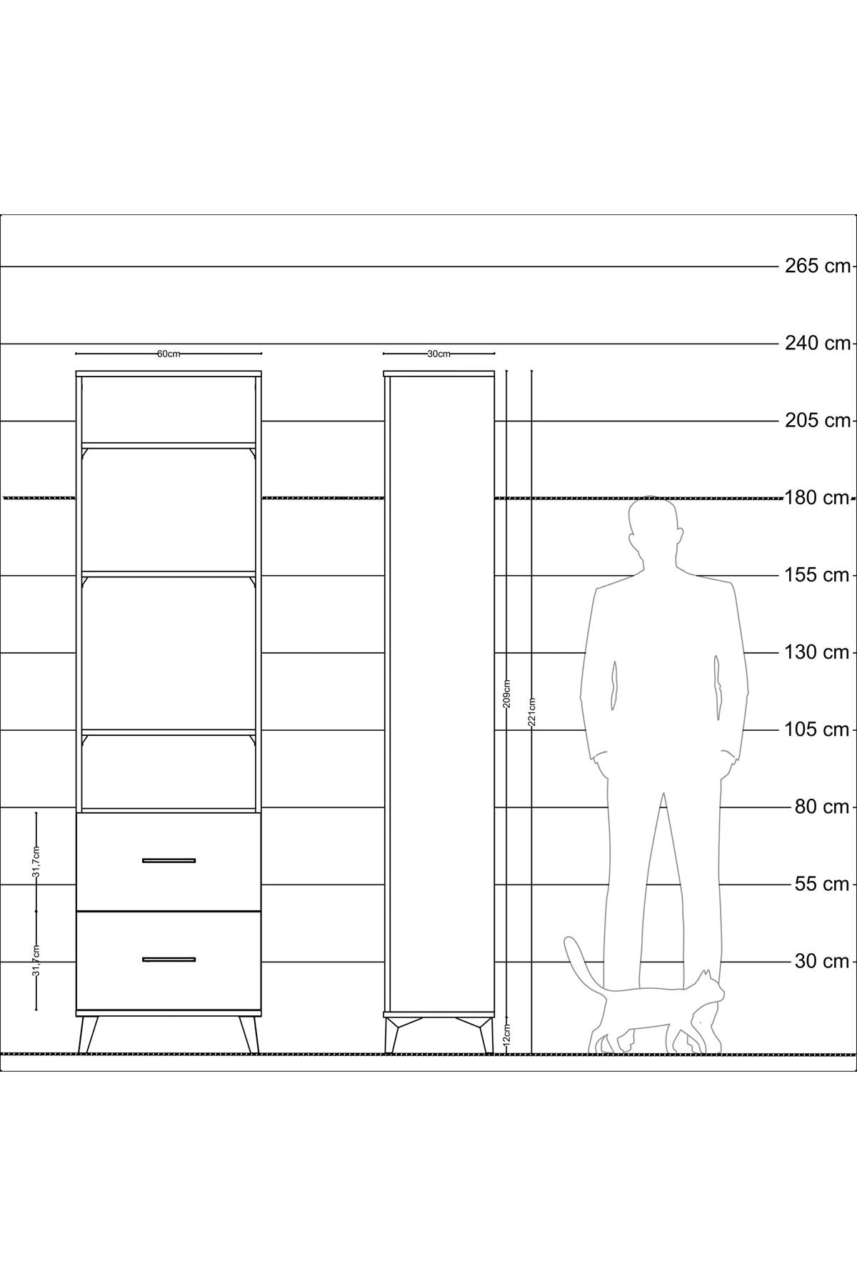 Arges Dolap 4 Raflı 2 Çekmeceli 60x30x221 Antrasit-Çam