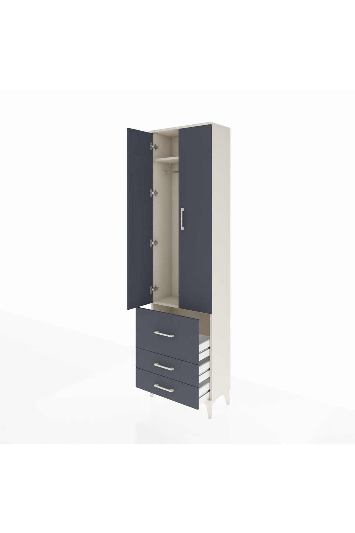 Arges Dolap 2 Raflı 3 Çekmeceli Tek Askılı 60x30x221 Aytaşı-Antrasit