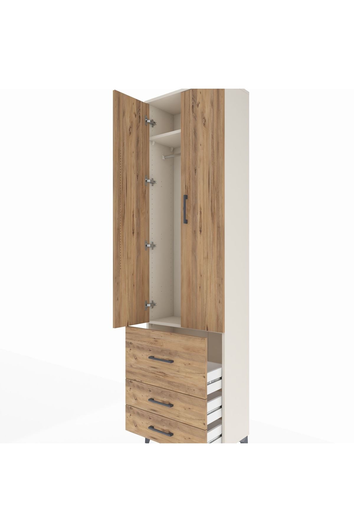 Arges Dolap 2 Raflı 3 Çekmeceli Tek Askılı 60x30x221 Aytaşı-Çam