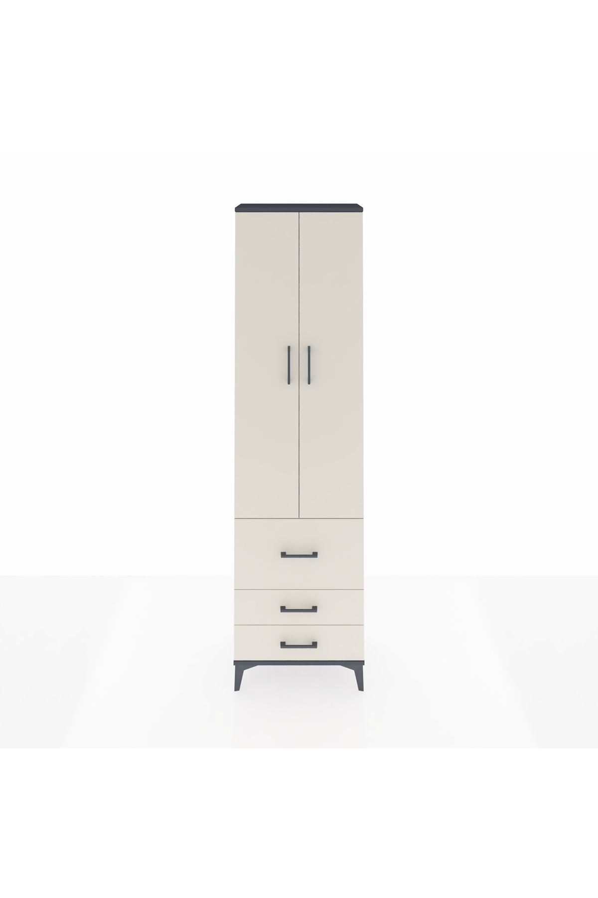 Arges Dolap 2 Raflı 3 Çekmeceli Tek Askılı 60x30x221 Antrasit-Aytaşı