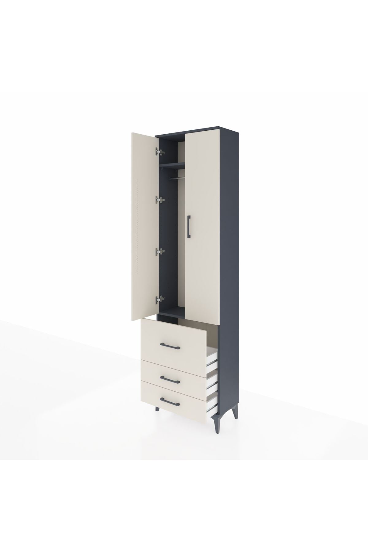 Arges Dolap 2 Raflı 3 Çekmeceli Tek Askılı 60x30x221 Antrasit-Aytaşı