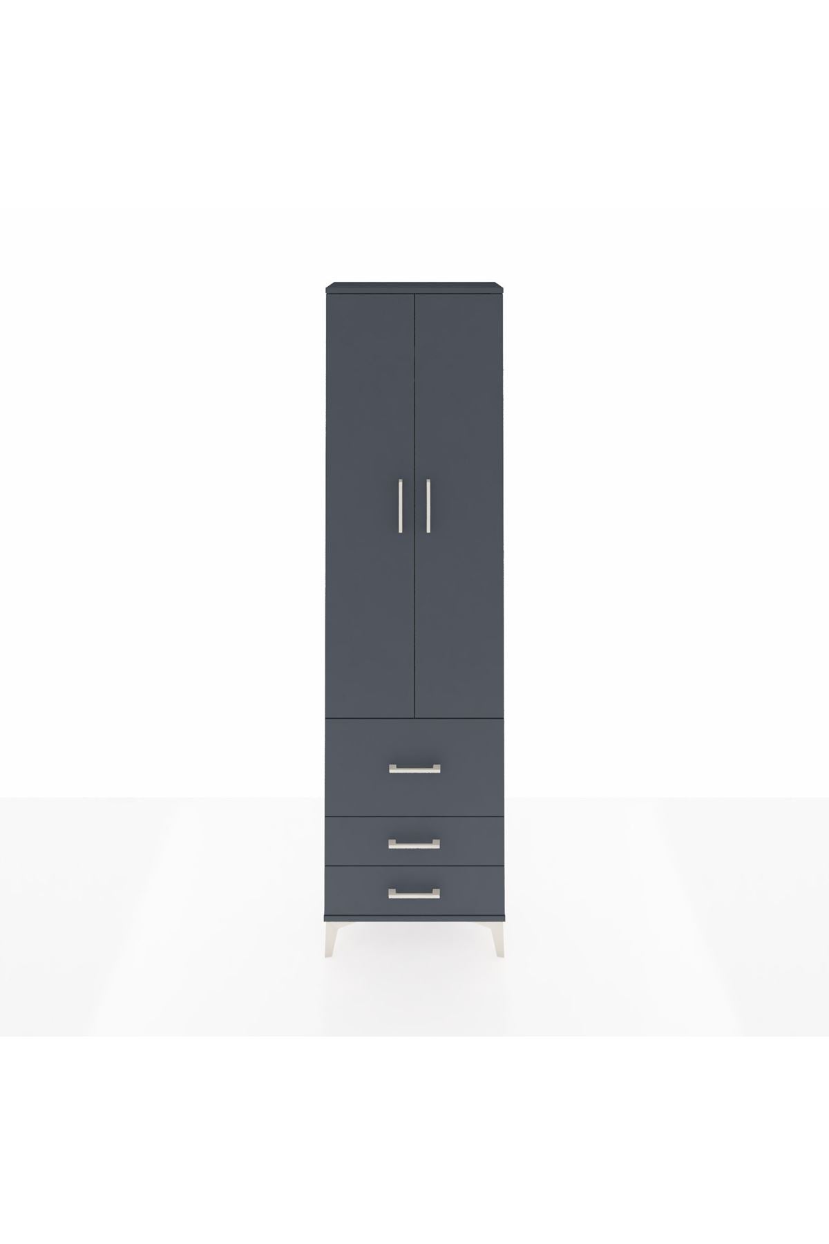 Arges Dolap 2 Raflı 3 Çekmeceli Tek Askılı 60x30x221 Antrasit-Antrasit