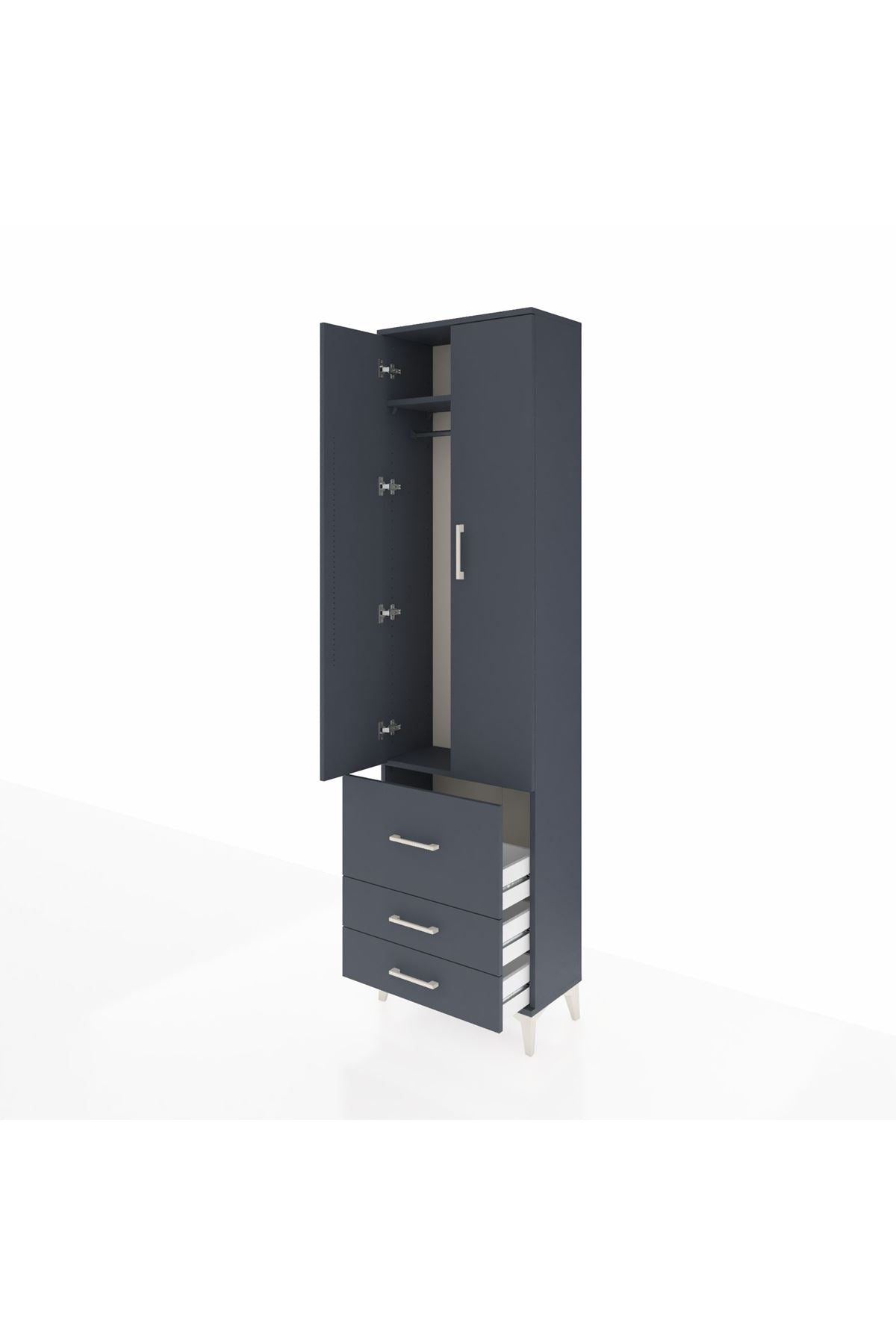 Arges Dolap 2 Raflı 3 Çekmeceli Tek Askılı 60x30x221 Antrasit-Antrasit