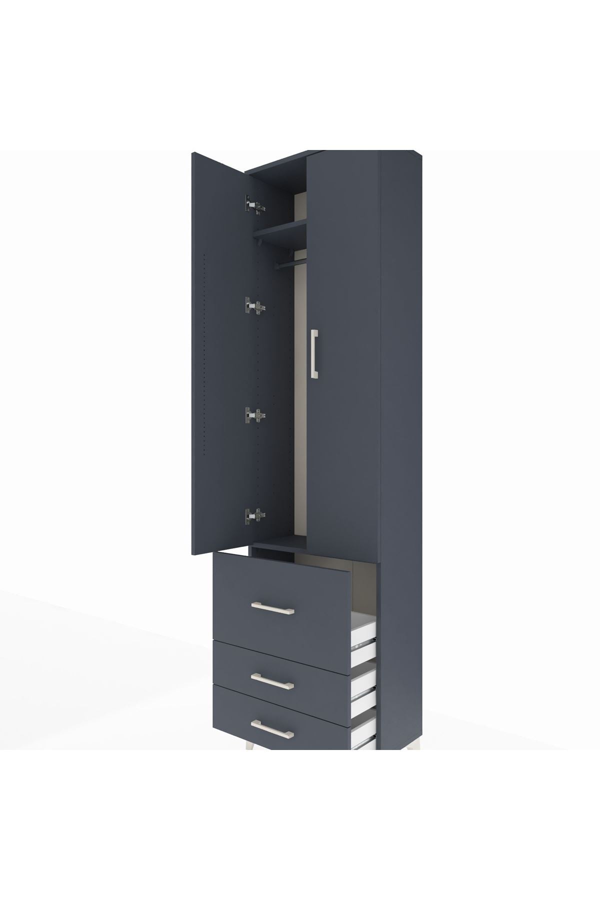 Arges Dolap 2 Raflı 3 Çekmeceli Tek Askılı 60x30x221 Antrasit-Antrasit