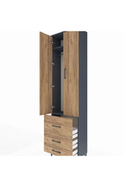 Arges Dolap 2 Raflı 3 Çekmeceli Tek Askılı 60x30x221 Antrasit-Çam