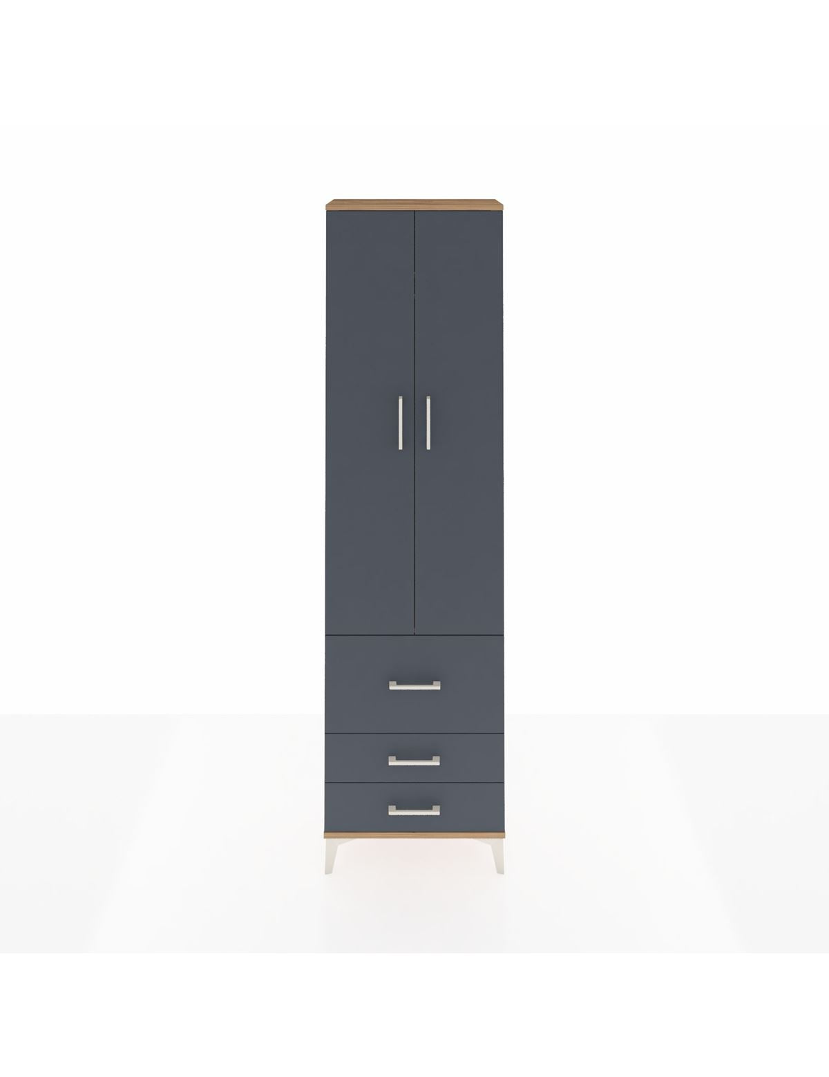 Arges Dolap 2 Raflı 3 Çekmeceli Tek Askılı 60x30x221 Çam-Antrasit