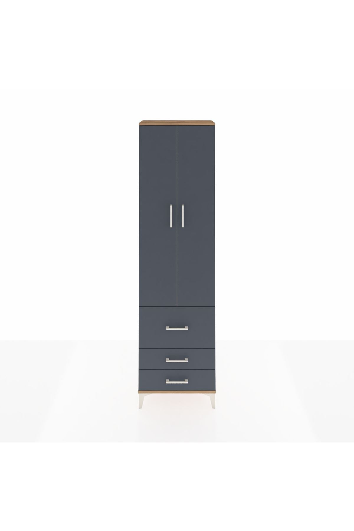 Arges Dolap 2 Raflı 3 Çekmeceli Tek Askılı 60x30x221 Çam-Antrasit