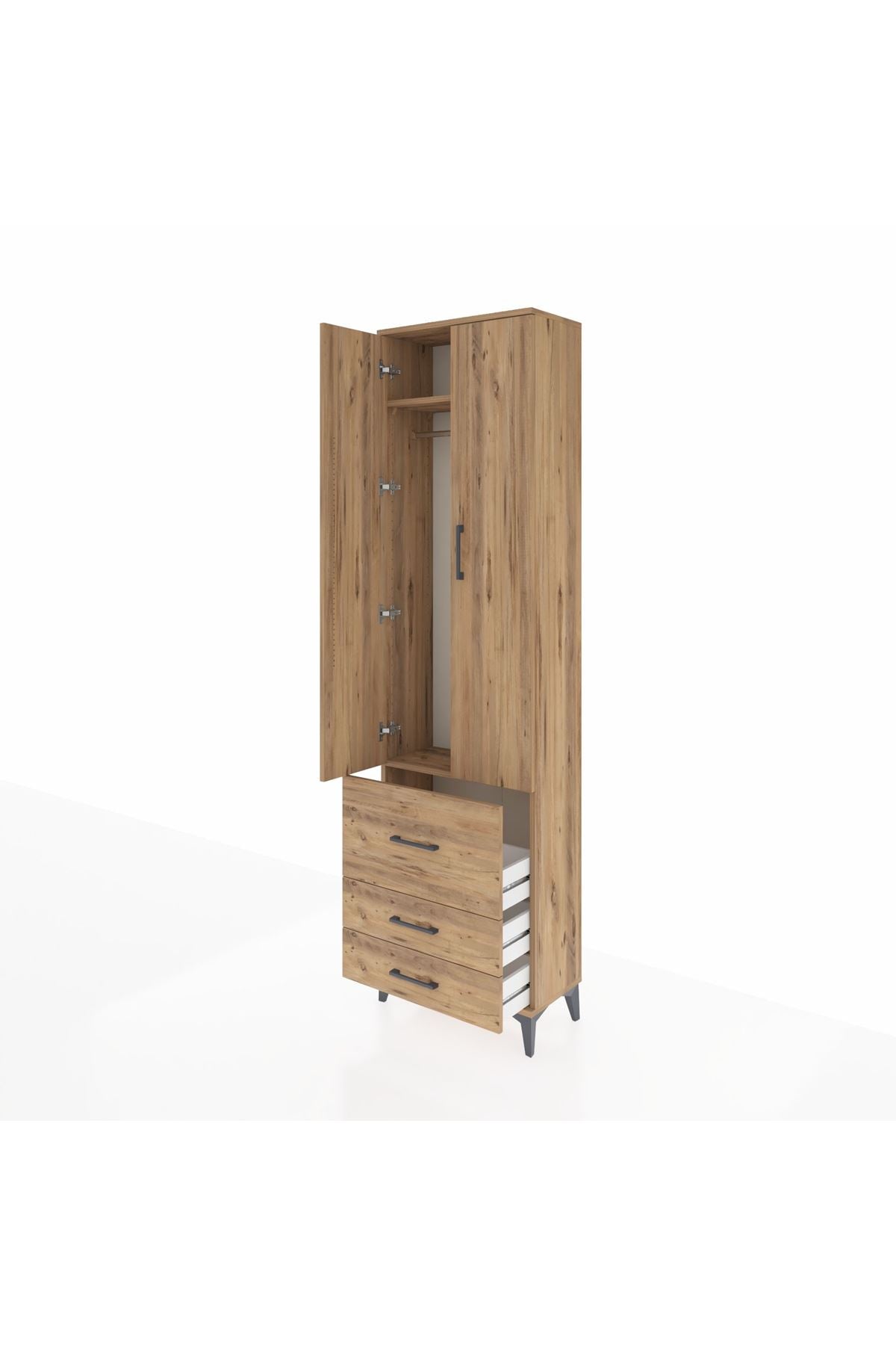 Arges Dolap 2 Raflı 3 Çekmeceli Tek Askılı 60x30x221 Çam-Çam